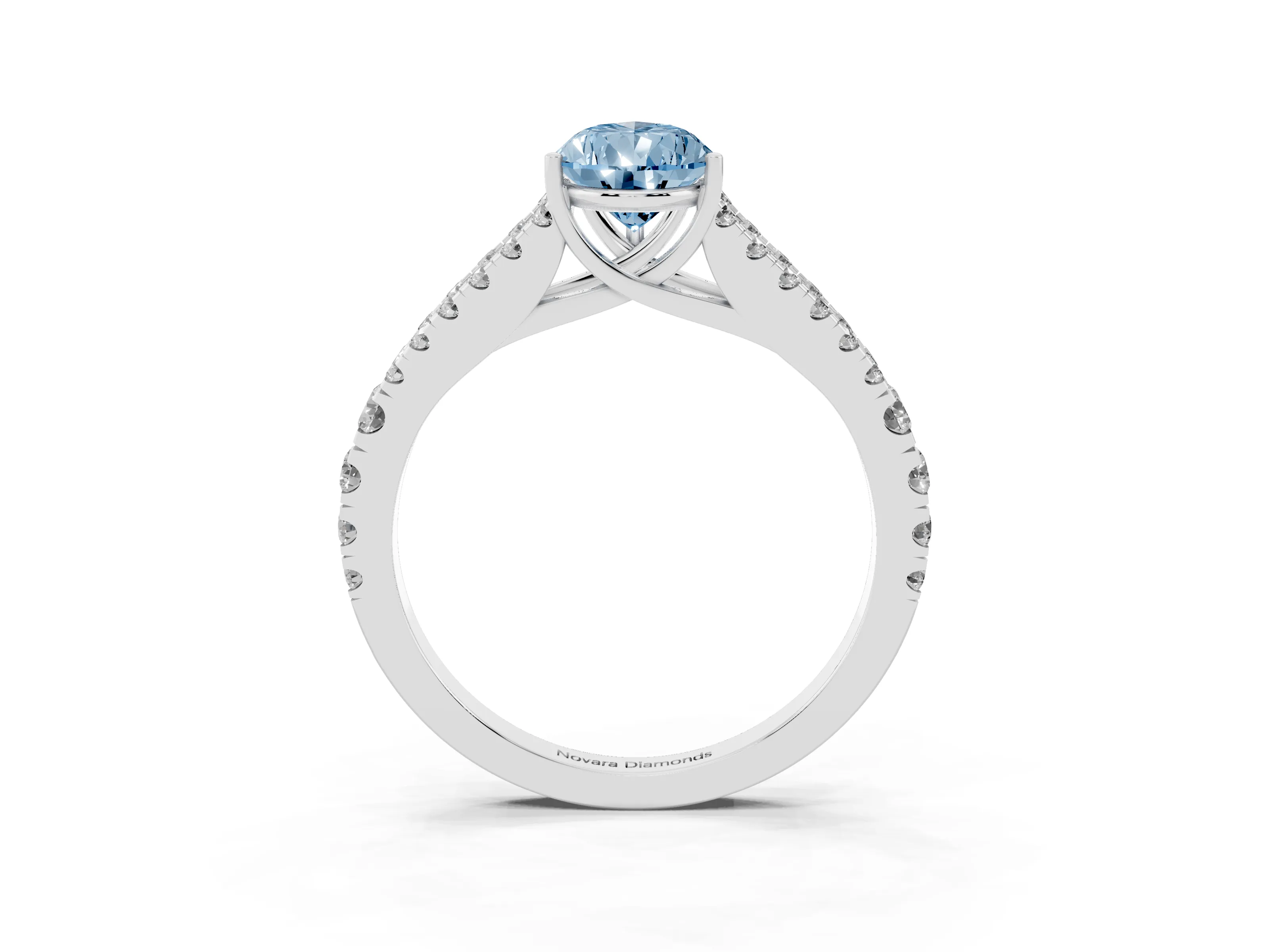 Fancy Blue Pear Cut Diamond Split Shank Pavé Engagement Ring Set in Platinum with Prong-Held Center Stone