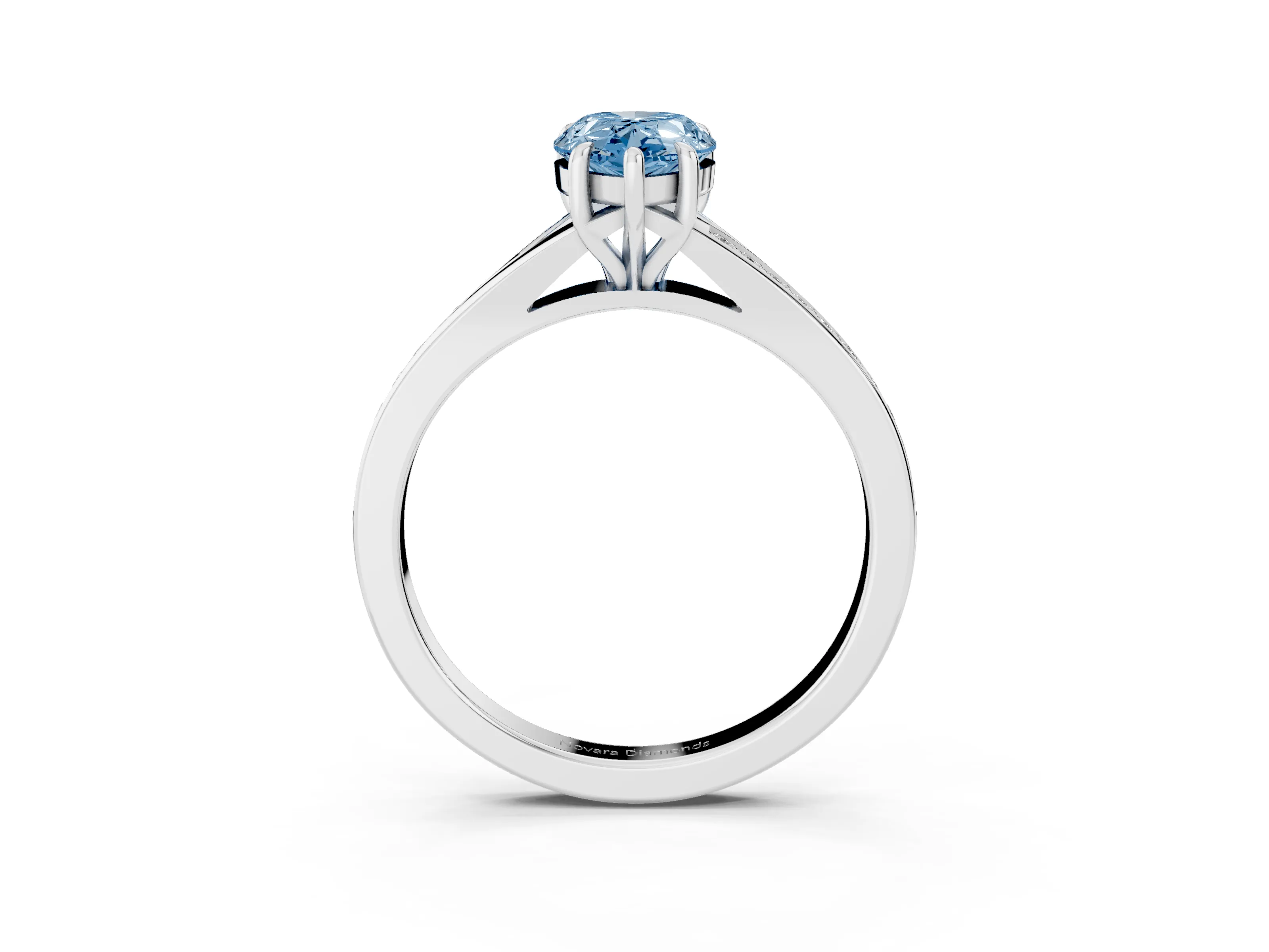 Fancy Blue Pear Cut Diamond Solitaire Ring Set in White gold with Pavé Accent Band and Classic Prong Setting