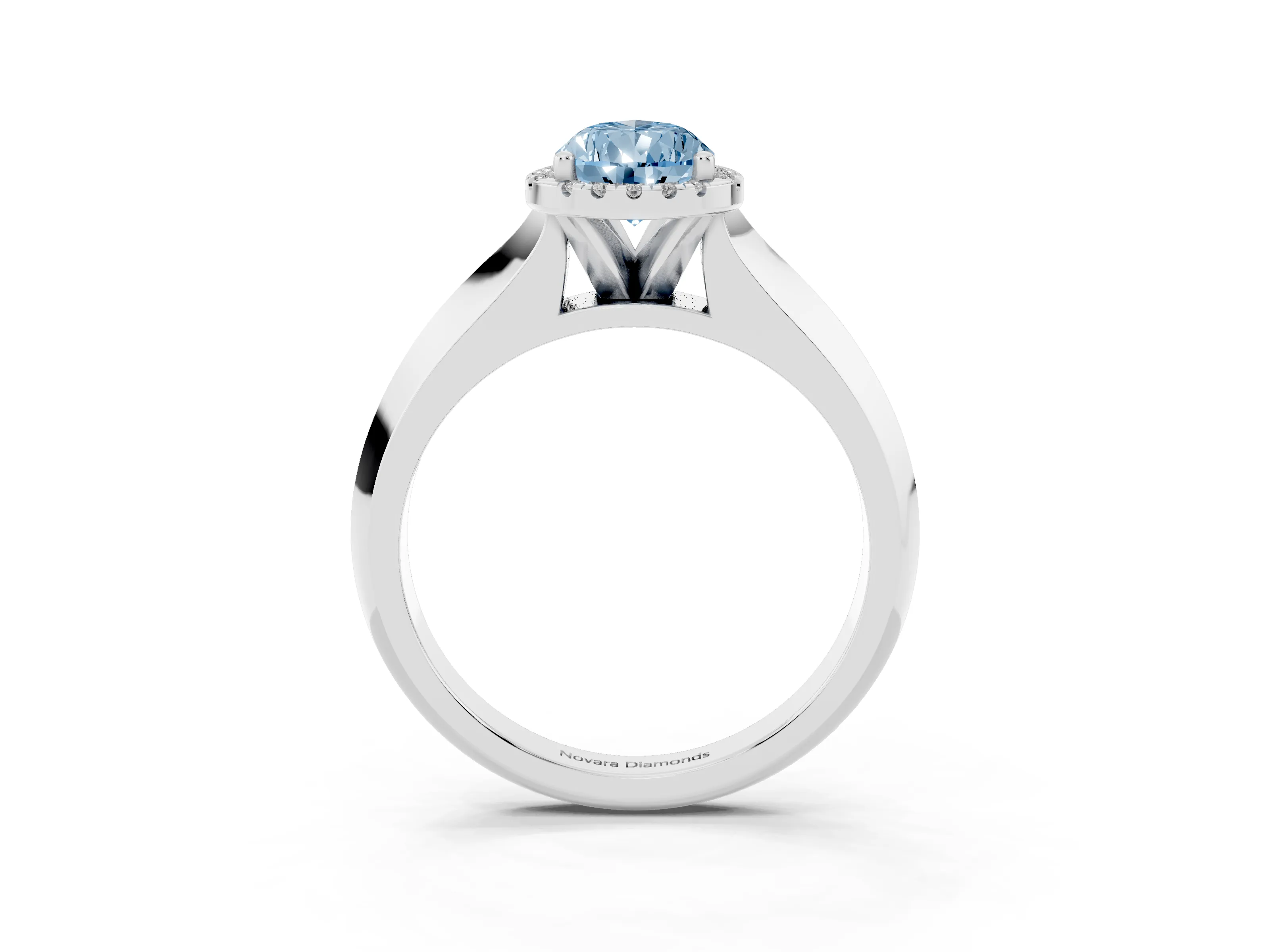 Fancy Blue Pear Cut Diamond Halo Ring Set in Platinum with Cathedral Band and Prong Setting