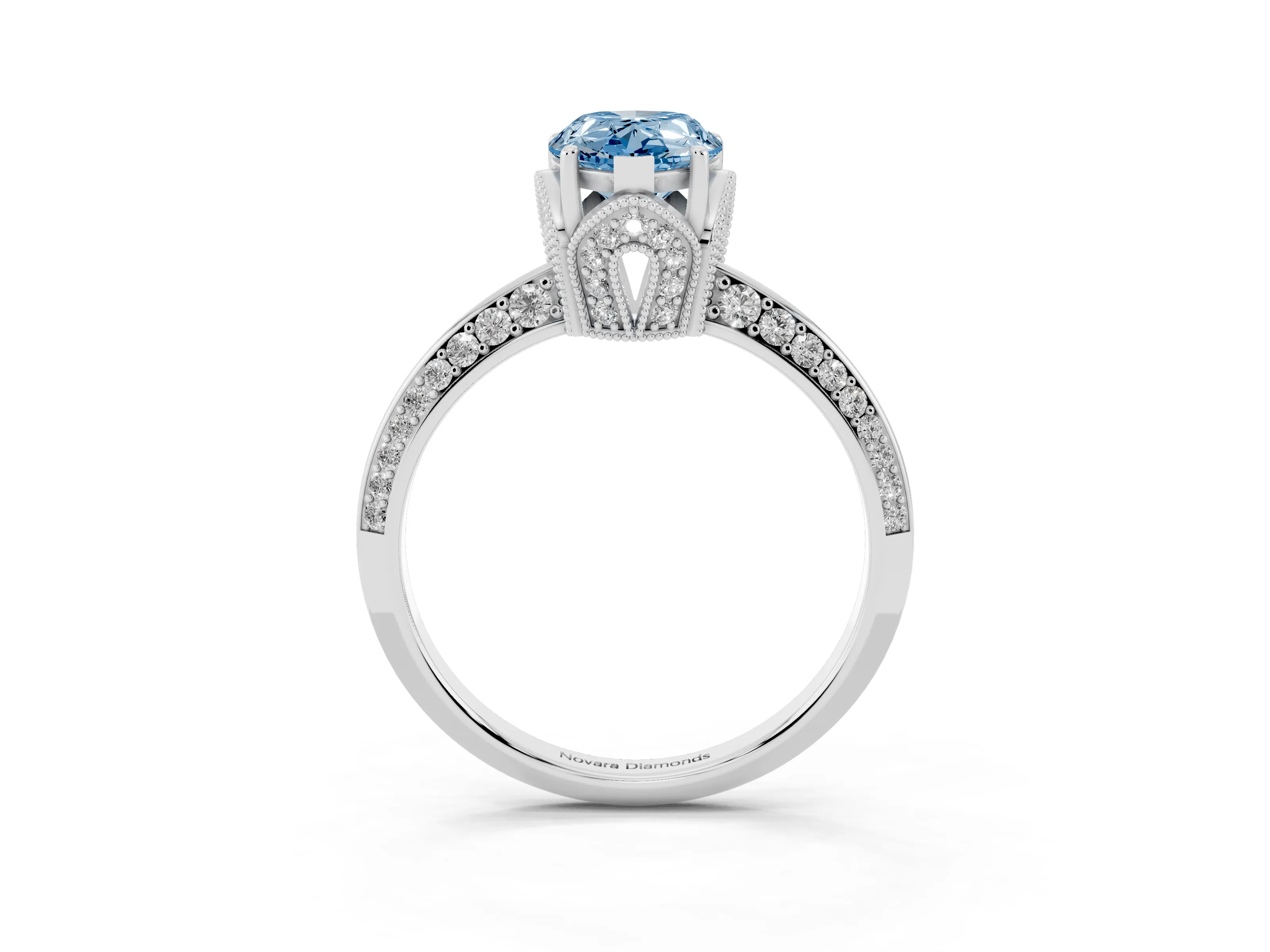 Fancy Blue Pear Cut Diamond Solitaire Engagement Ring Set in Silver with Pavé Split Shank and Prong Setting