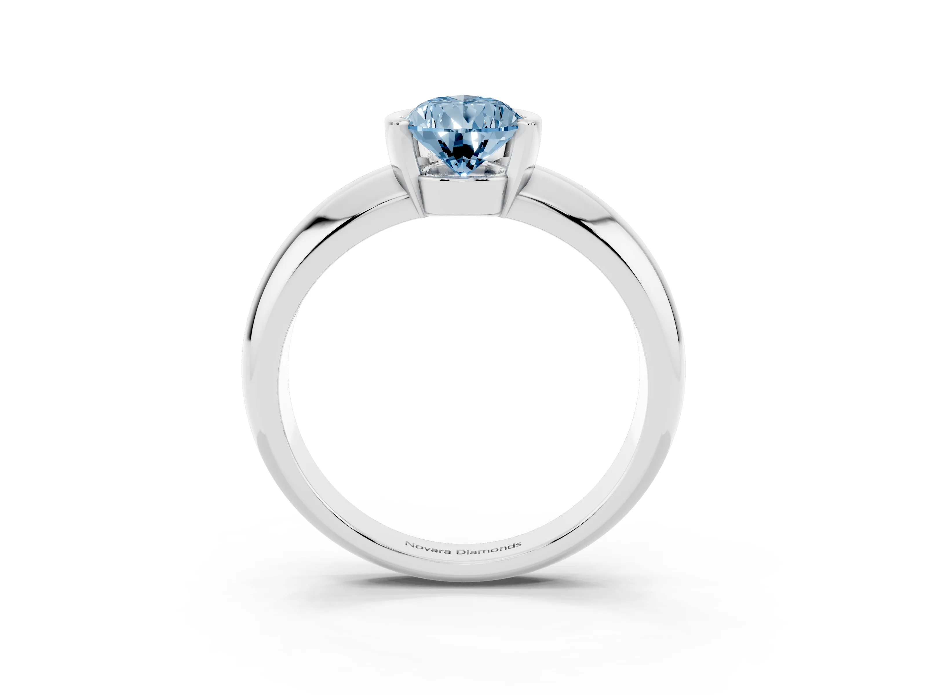 Fancy Blue Pear Cut Diamond Solitaire Tension Set Ring Set in White gold with Wide Band