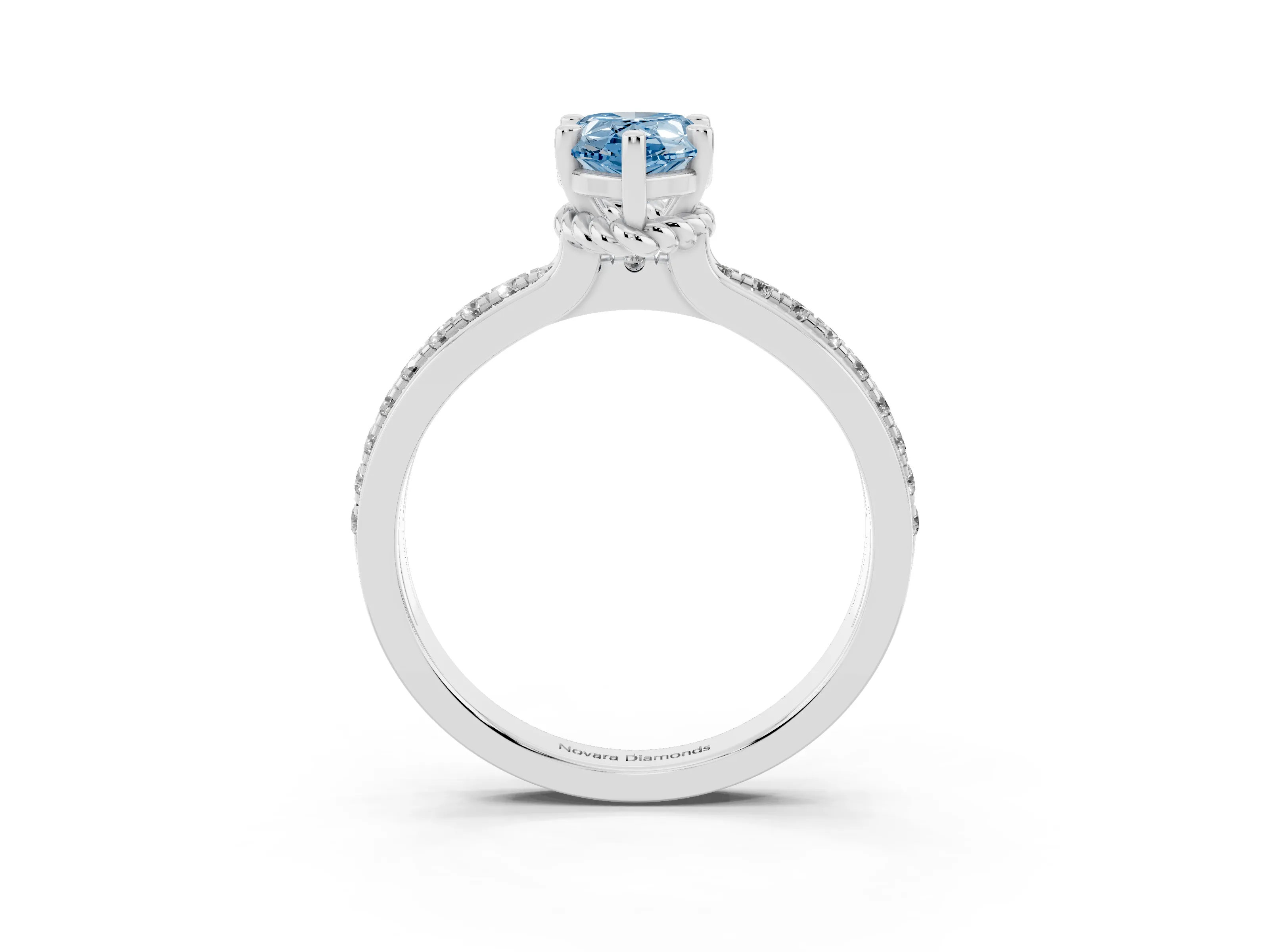 Fancy Blue Pear Cut Diamond Solitaire Ring Set in Platinum with Channel Set Band and Prong Setting