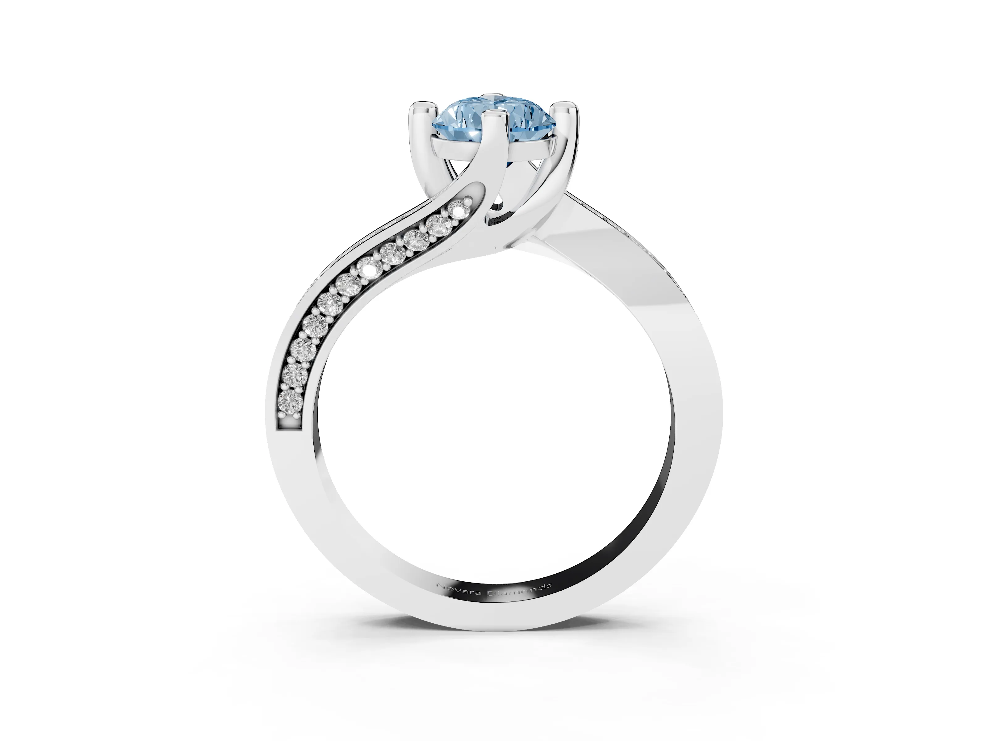 Fancy Blue Pear Cut Diamond Solitaire Ring Set in White gold with Intertwined Pavé Twist Band