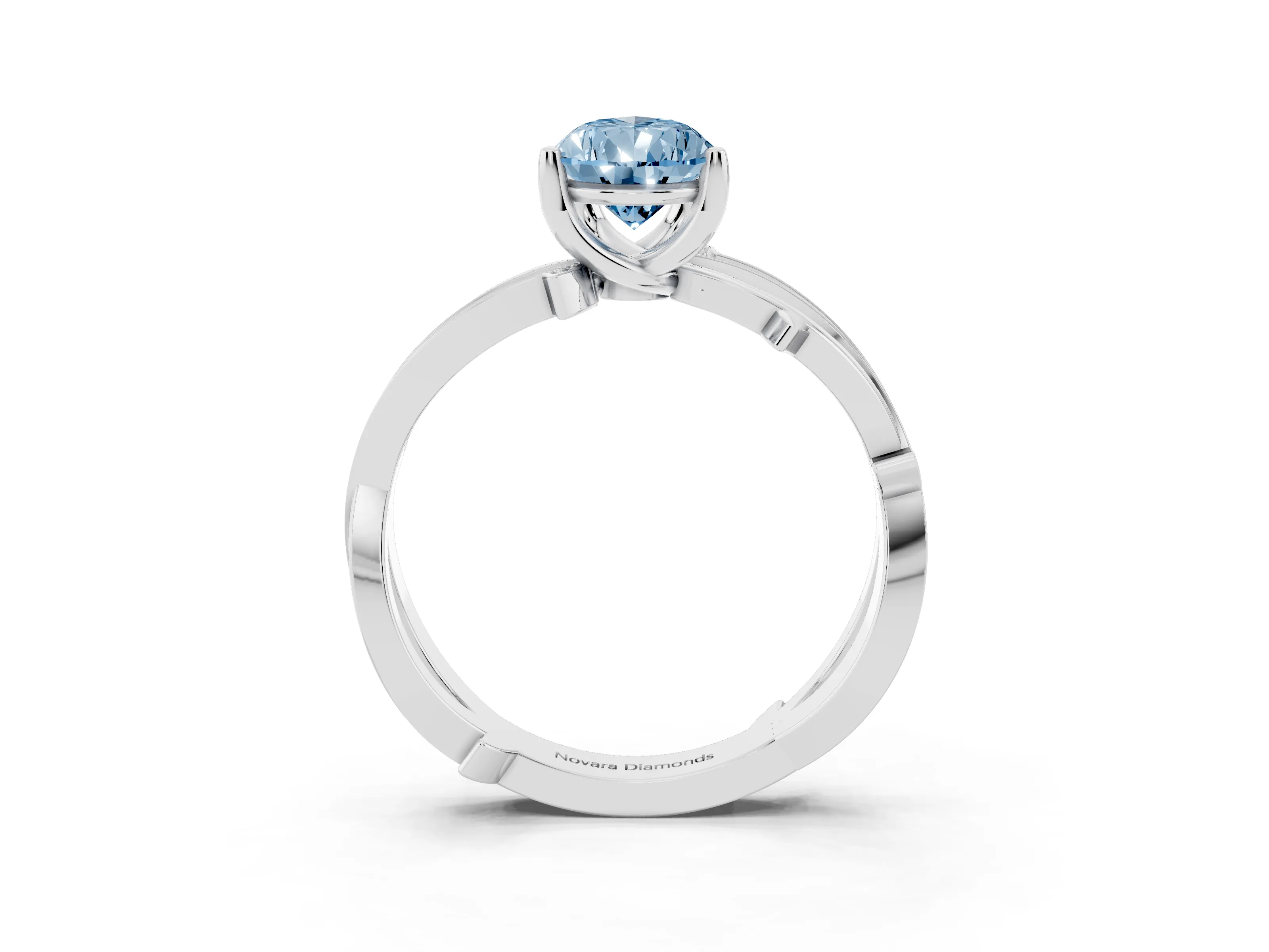 Fancy Blue Pear Cut Diamond Pavé Twist Band Solitaire Ring Set in Platinum with Prong Setting