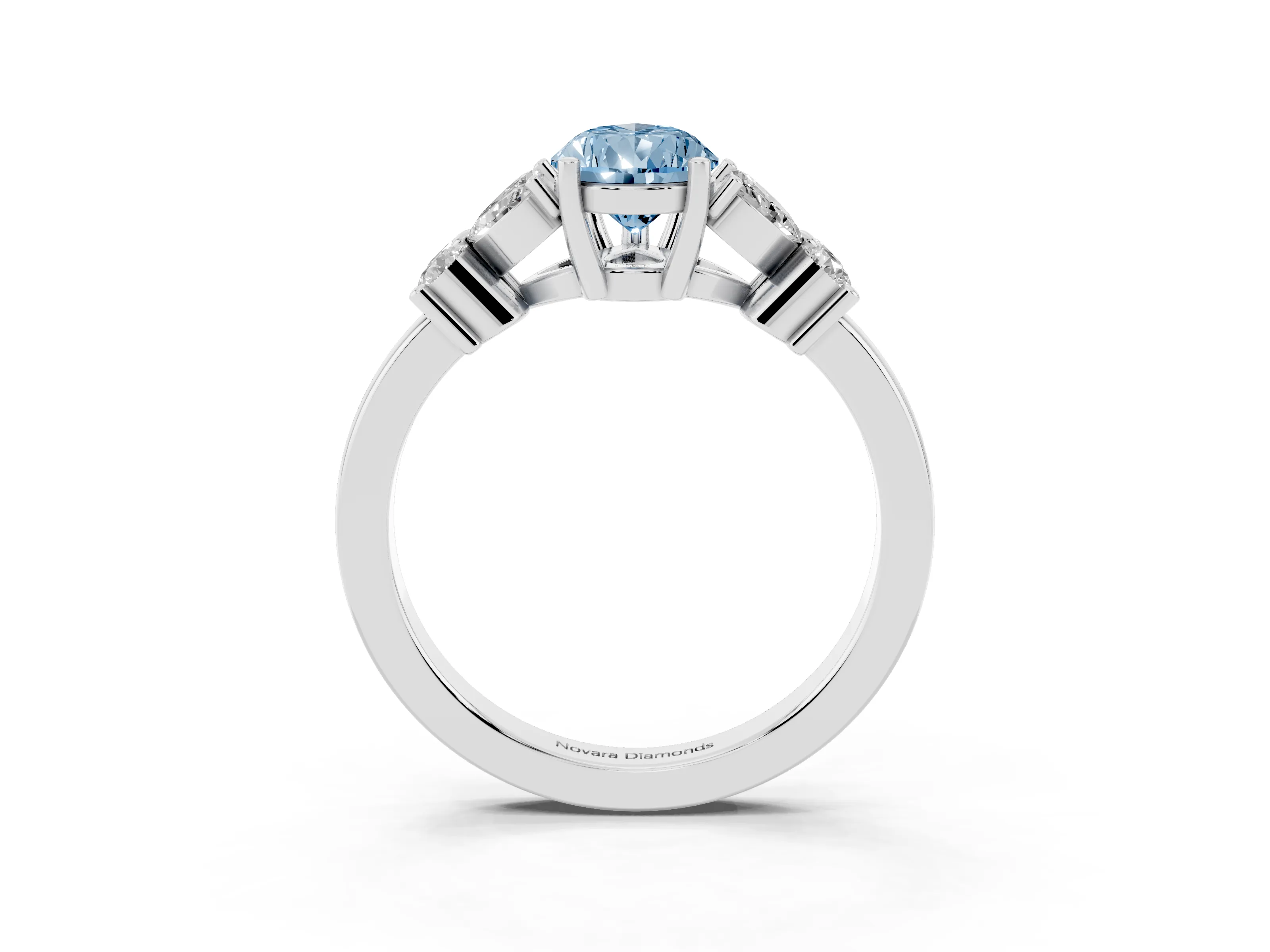 Fancy Blue Pear Cut Diamond Floral Cluster Ring Set in Silver with Marquise Petals and Prong Setting