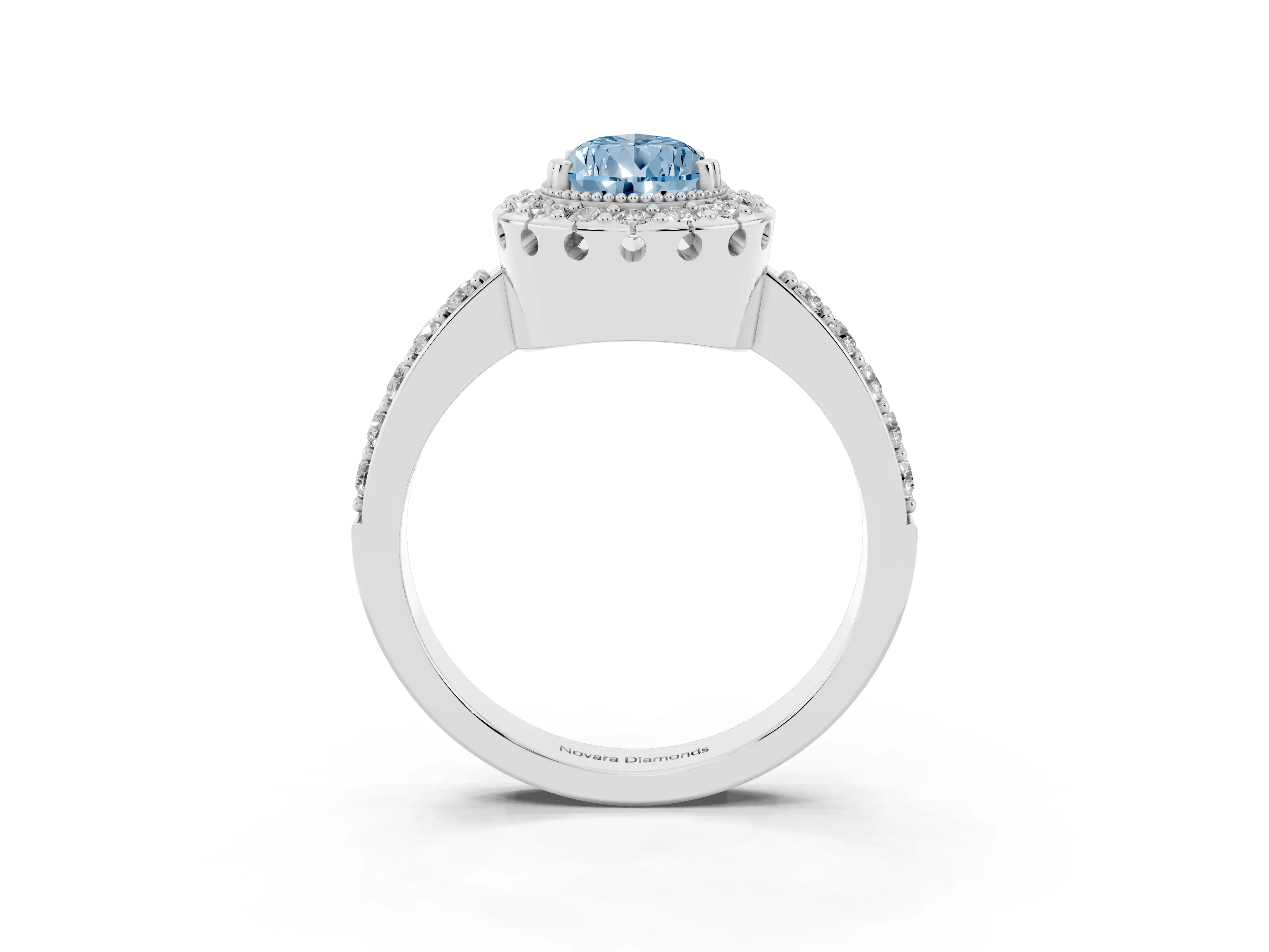 Fancy Blue Pear Cut Diamond Halo Ring Set in White gold with Pavé Shank and Prong Setting