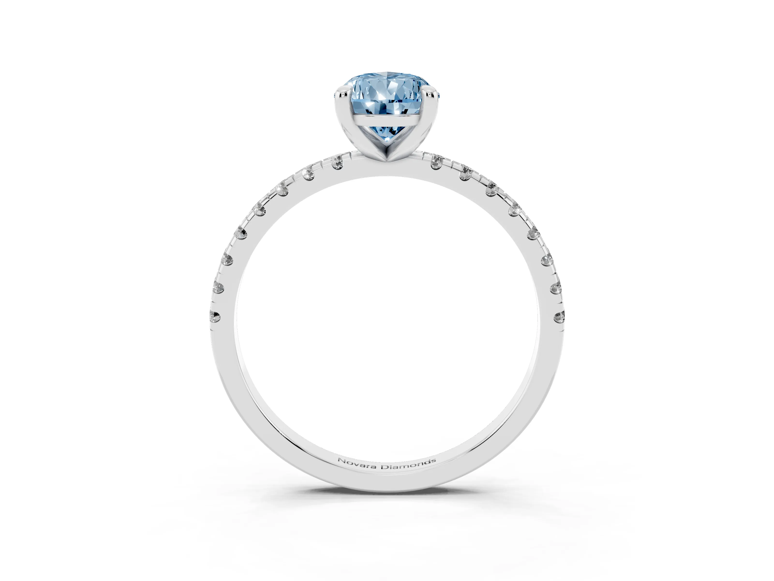 Fancy Blue Pear Cut Diamond Brilliant Solitaire Ring Set in White gold with Pavé Band and Prong Setting