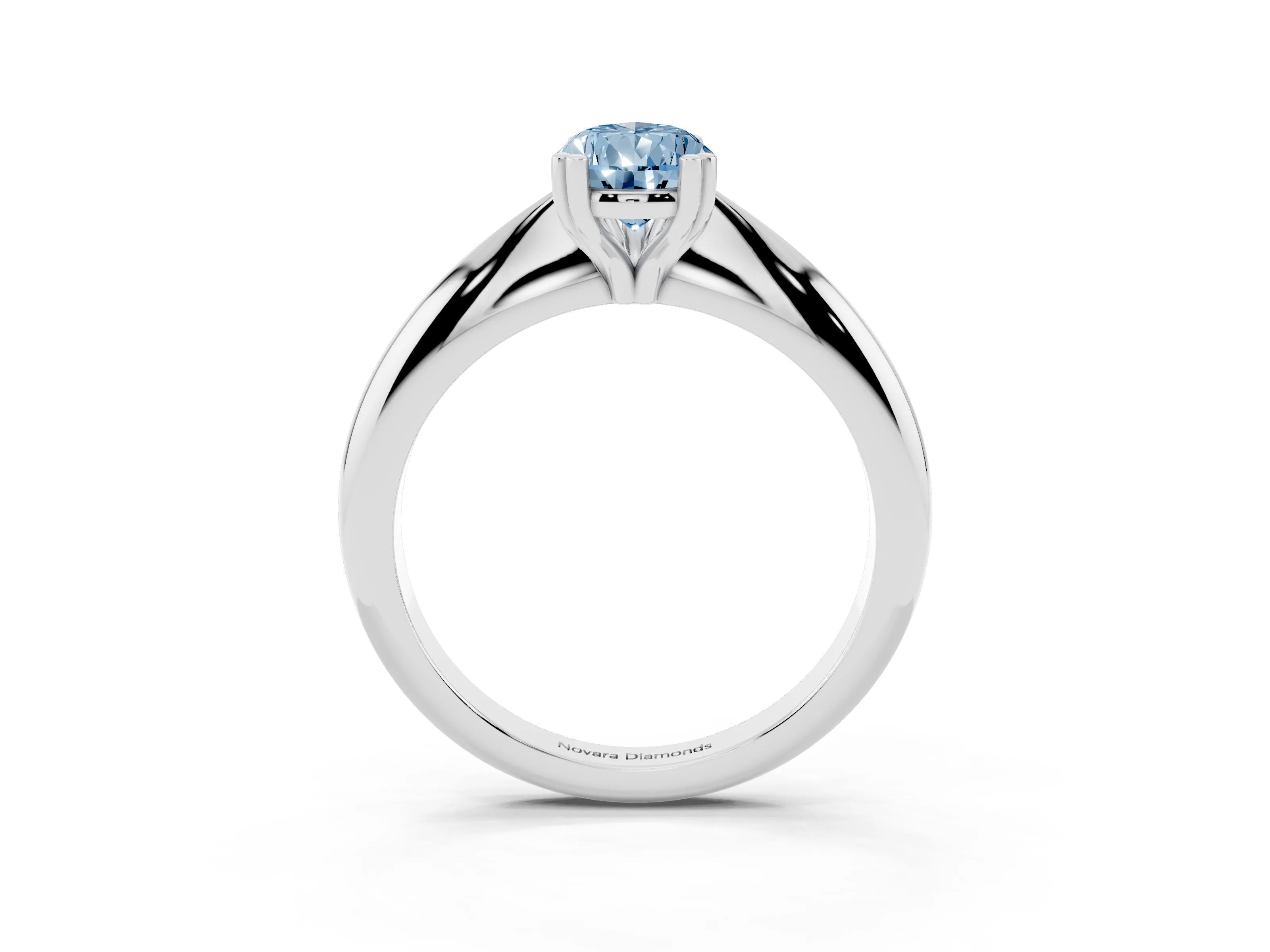 Fancy Blue Pear Cut Diamond Solitaire Engagement Ring Set in Silver with Tapered Band and Prong Setting