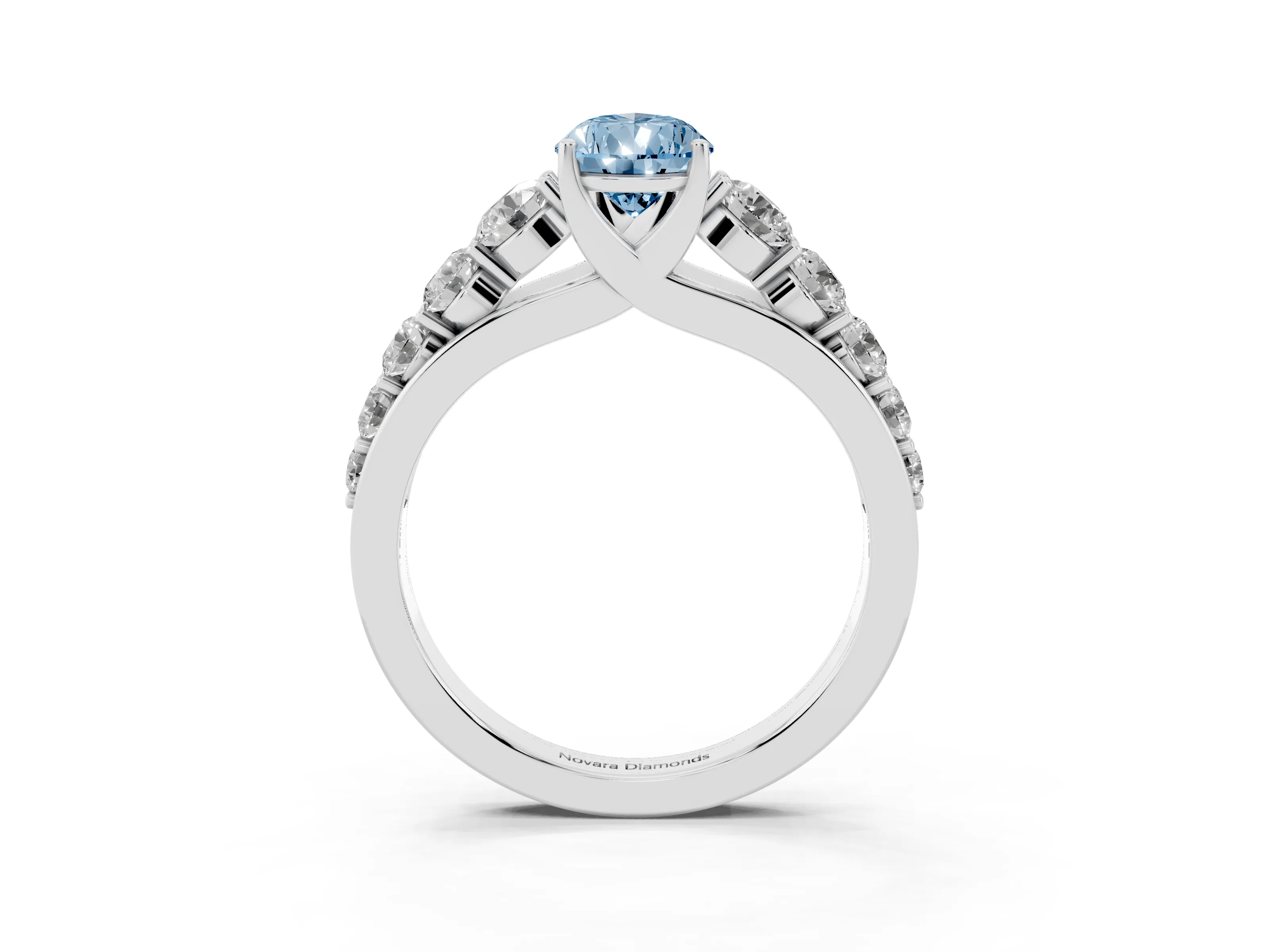 Fancy Blue Pear Cut Diamond Solitaire Ring Set in Platinum with Pavé-Set Band and Prong Setting