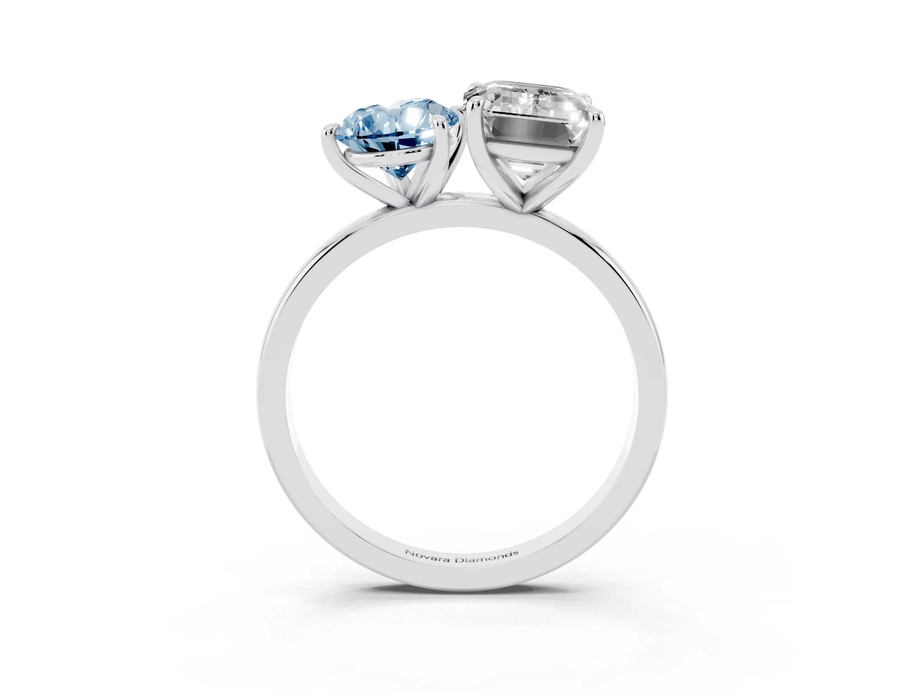 Fancy Blue Pear Cut and Emerald Cut Toi Moi Ring Set in White gold with Prong Setting