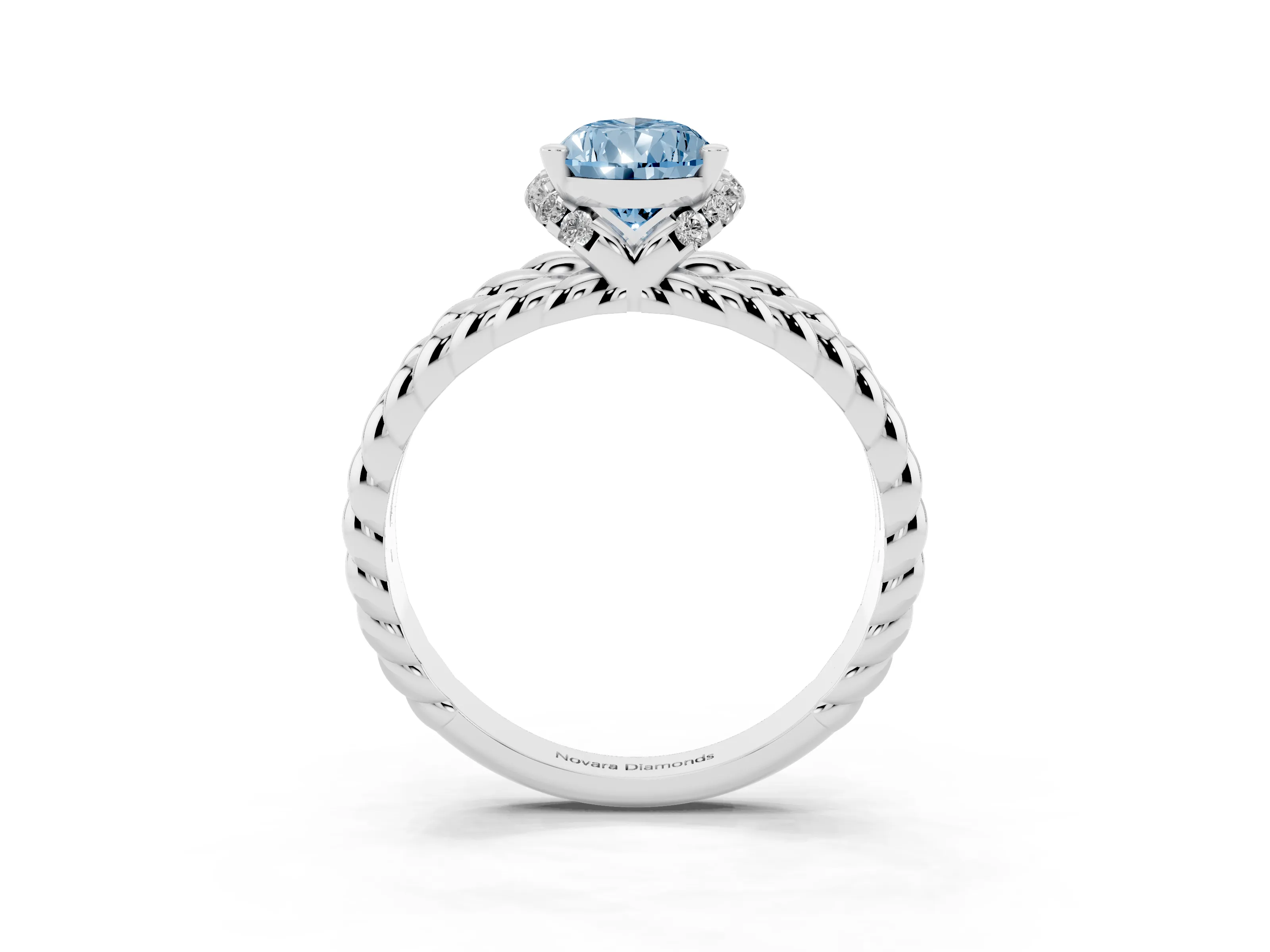 Fancy Blue Pear Cut Diamond Halo Ring Set in White gold with Twisted Band and Prong Setting