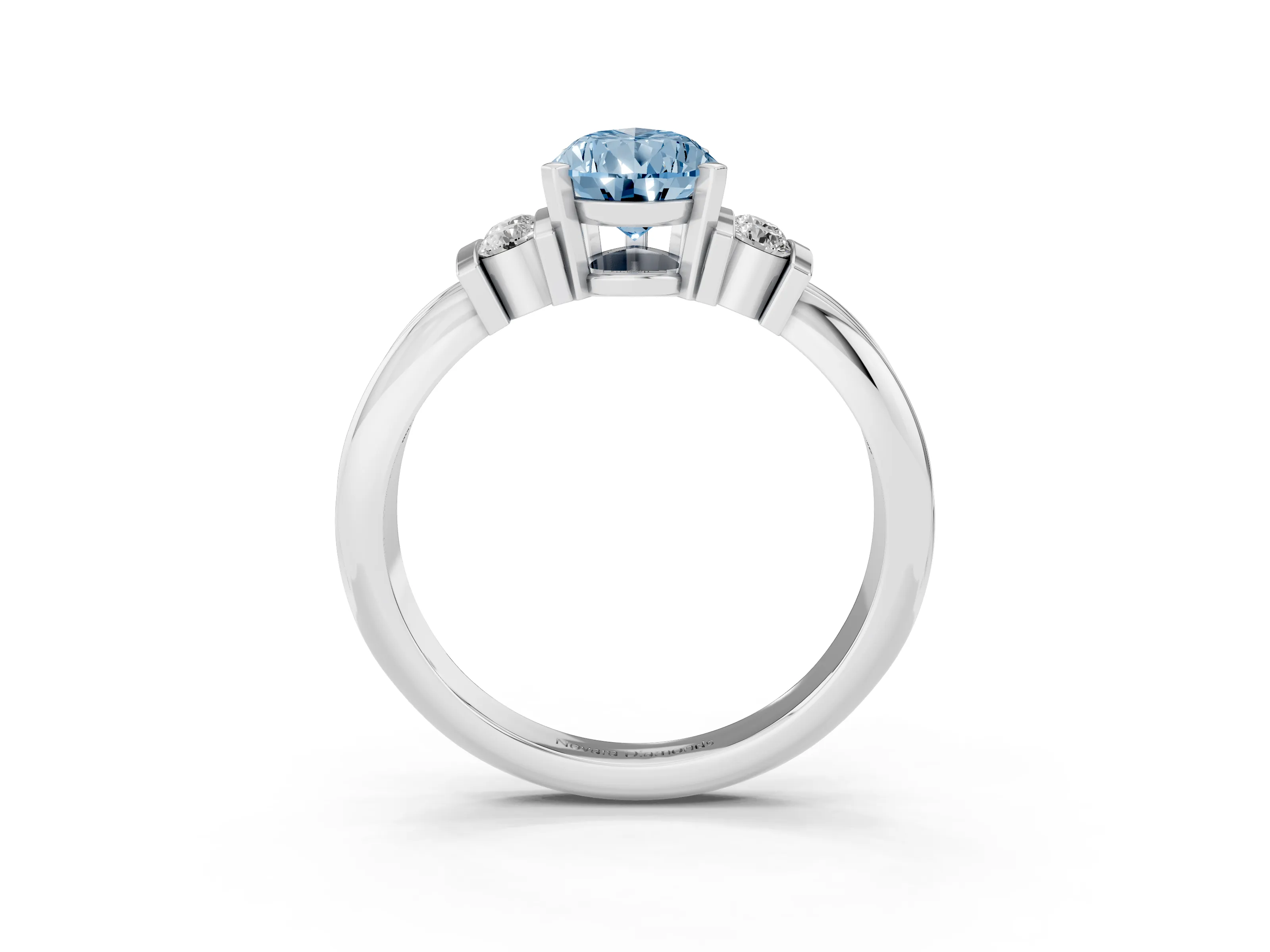 Fancy Blue Three-Stone Pear Cut Diamond Channel Set Ring Set in Silver with Bar Prongs