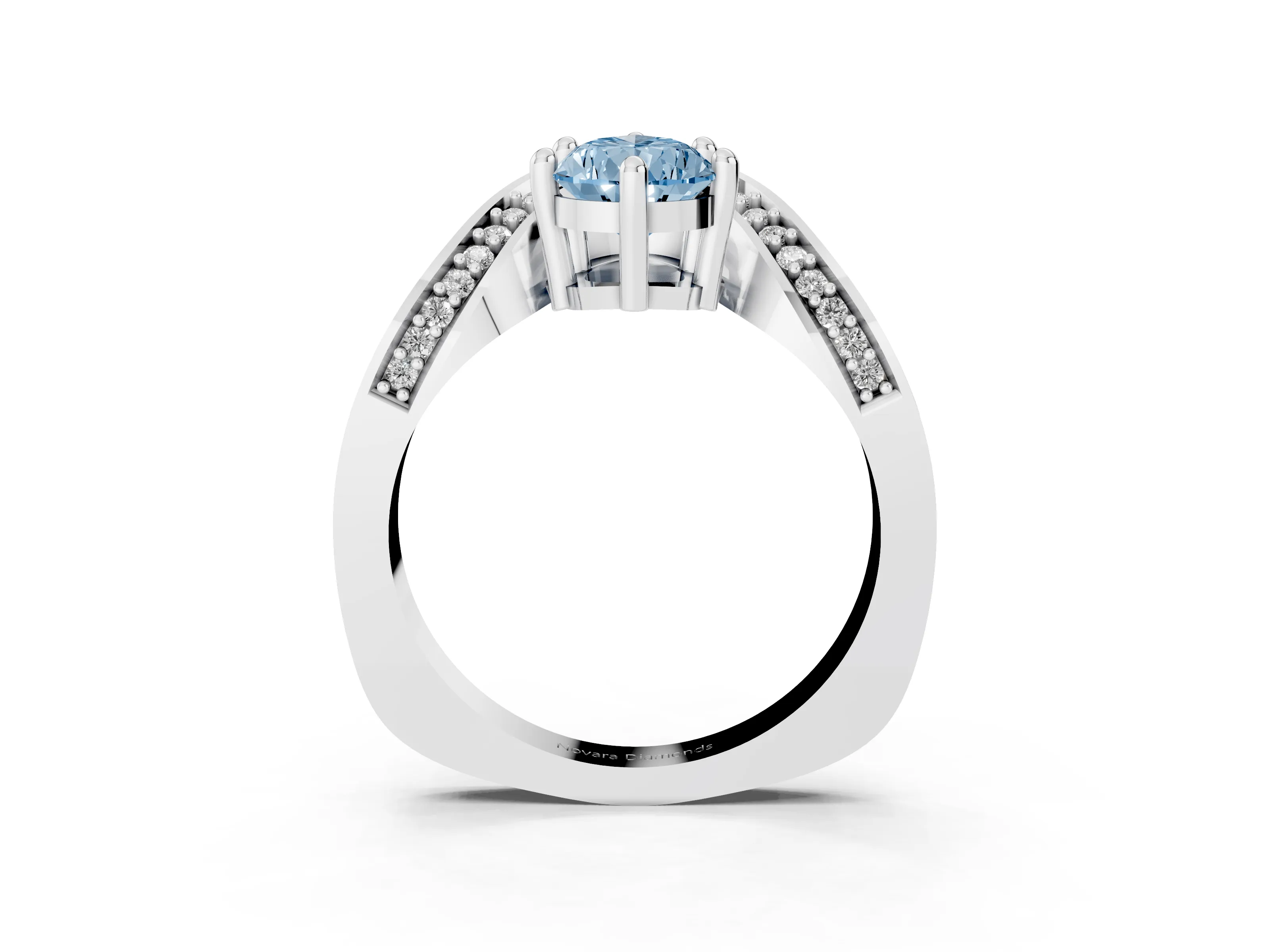 Fancy Blue Pear Cut Diamond Solitaire Engagement Ring Set in Silver with Pavé Shoulders