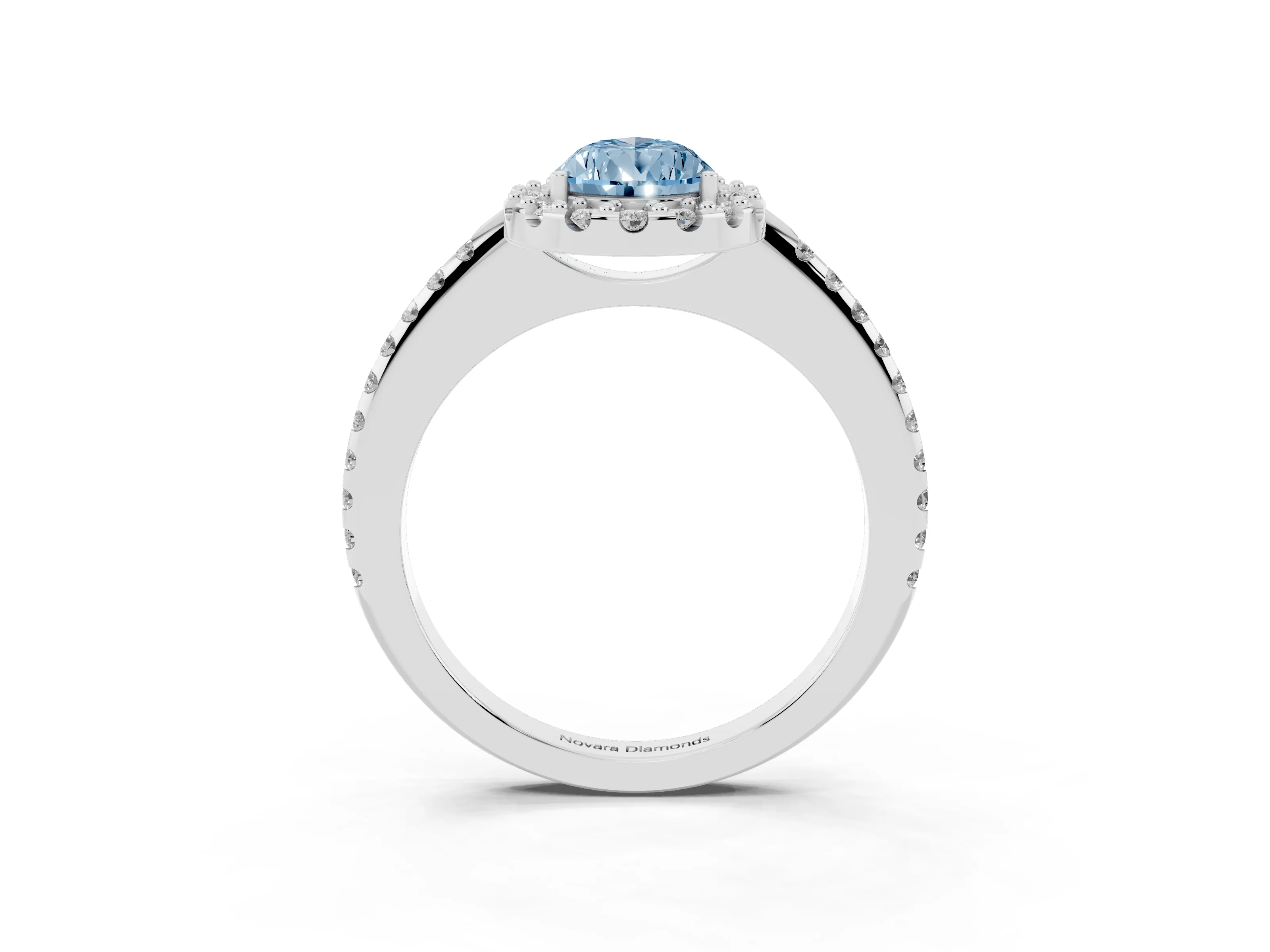 Fancy Blue Pear Cut Diamond Pavé Halo Ring Set in Platinum with Prong Setting