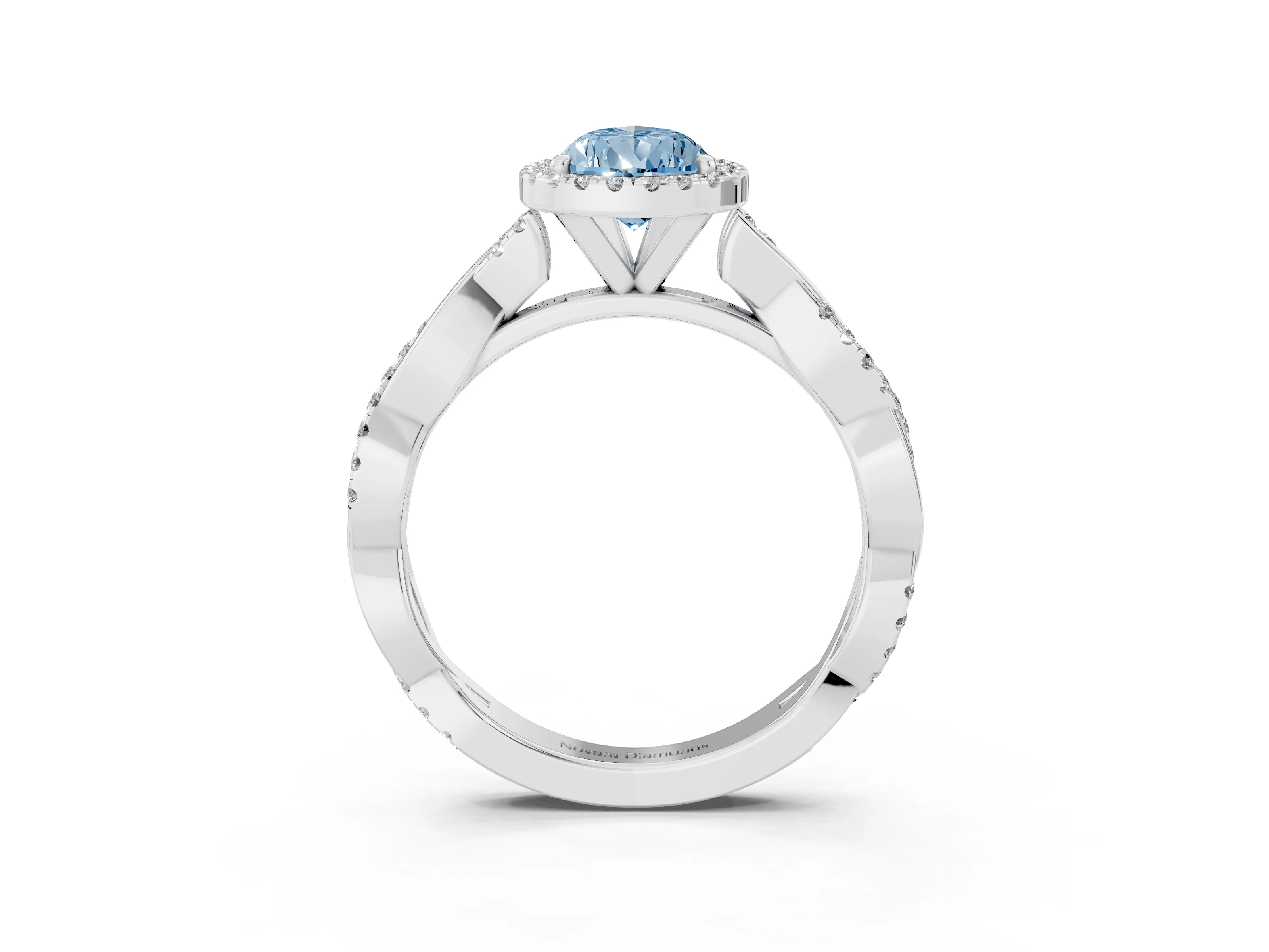 Fancy Blue Pear Cut Diamond Halo Twisted Band Ring Set in Platinum with Prong Setting