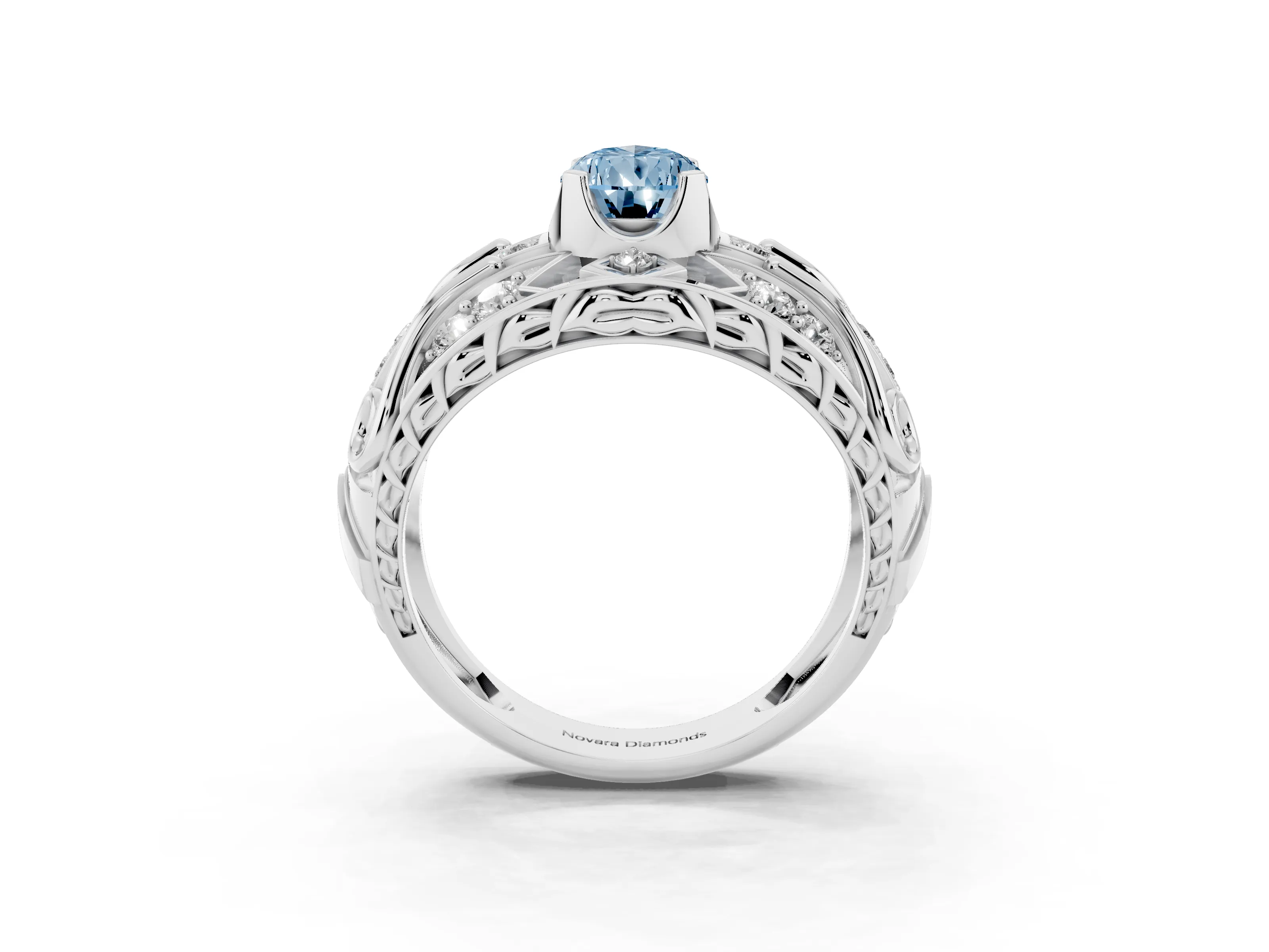 Fancy Blue Pear Cut Diamond Art Deco Ring Set in Platinum with Pavé Split Shank
