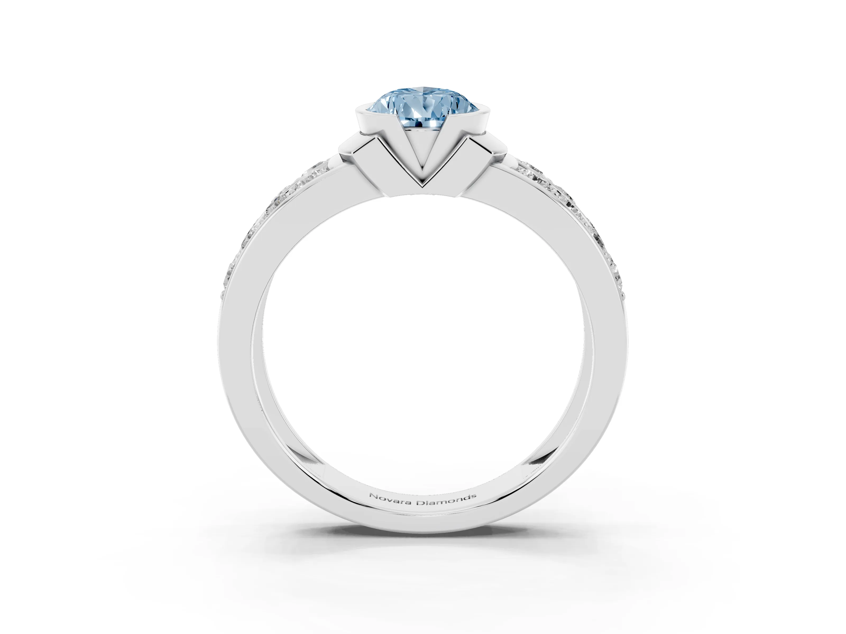 Fancy Blue Pear Cut Diamond Wide Channel Set Band Ring Set in Silver with Bezel Setting