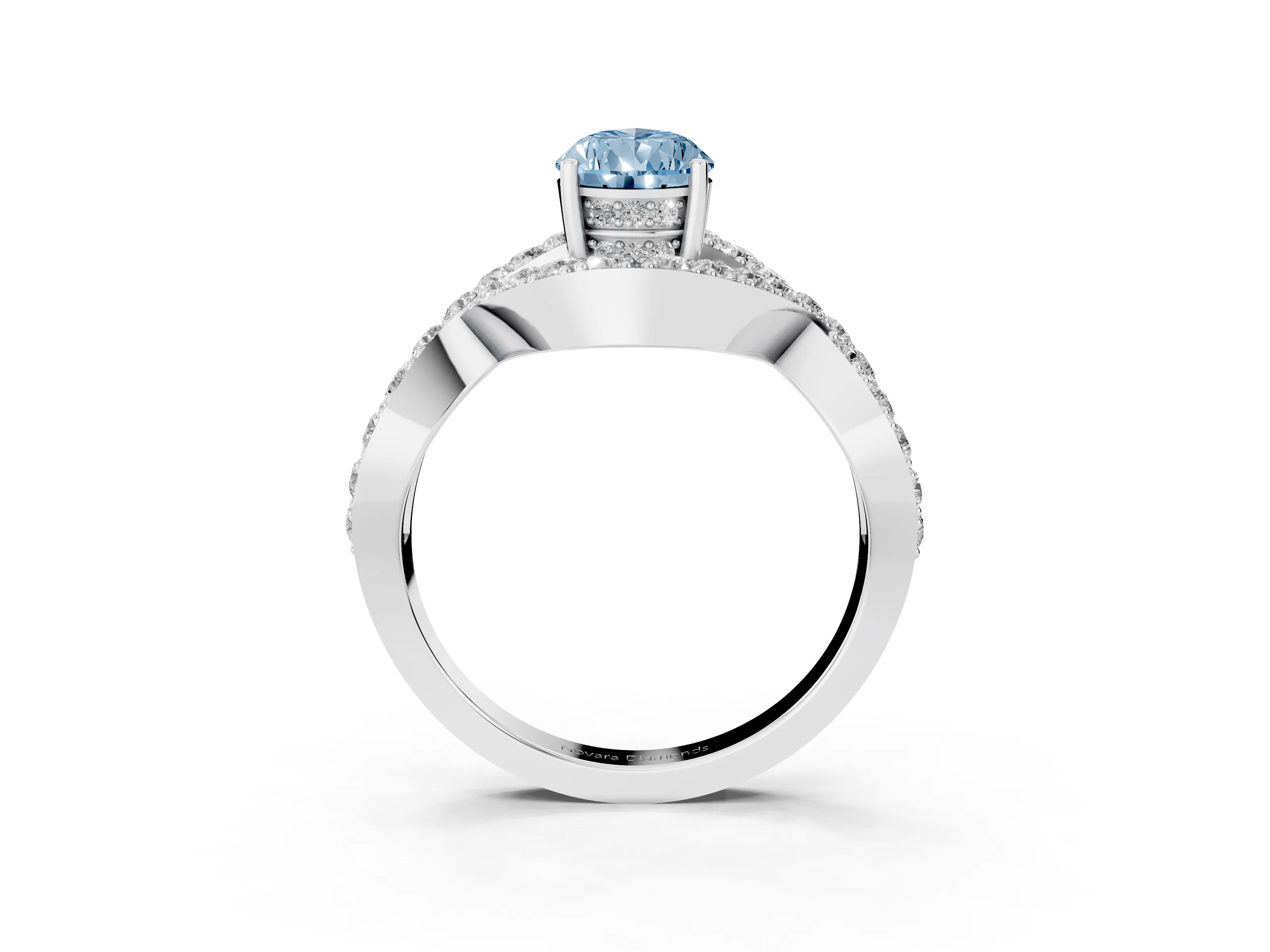 Fancy Blue Pear Cut Diamond Solitaire Twist Band Pavé Engagement Ring Set in White gold