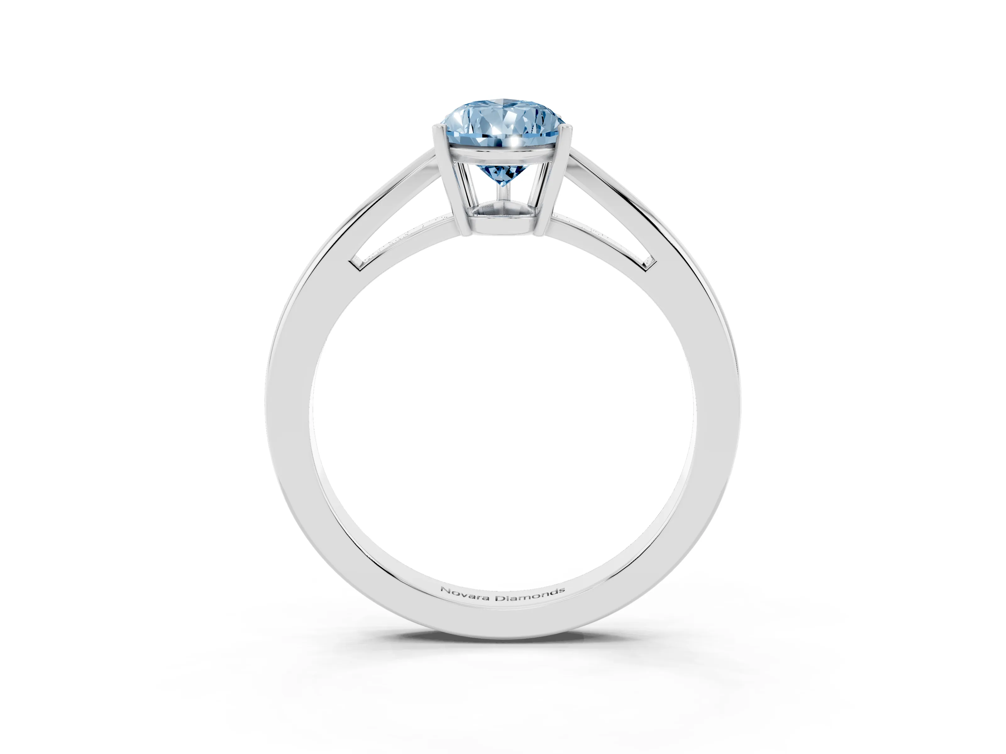 Fancy Blue Pear Cut Diamond Solitaire Ring Set in Silver with Split Shank and Prong Setting