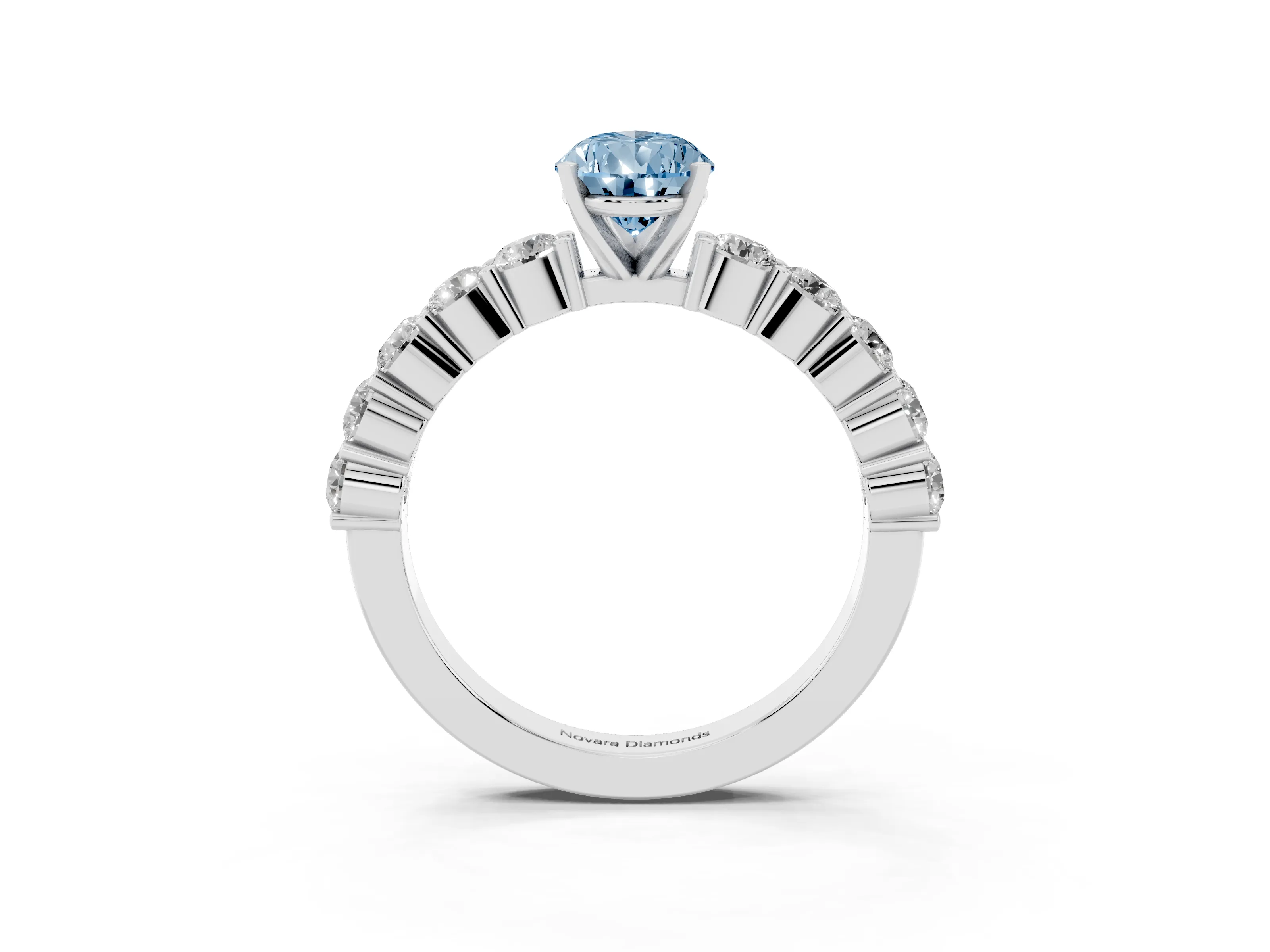 Fancy Blue Pear Cut Diamond Solitaire Ring Set in Platinum with Shared Prong Round Side Stones