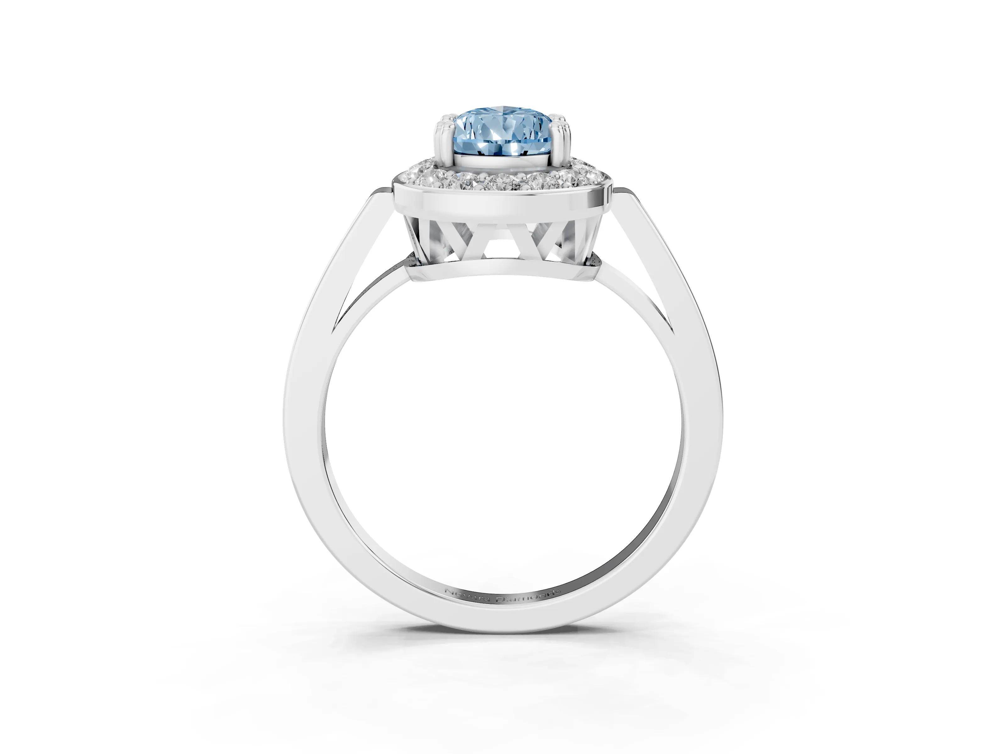 Fancy Blue Pear Cut Diamond Halo Ring Set in Silver with Accent-Lined Split Shank and Prong Setting