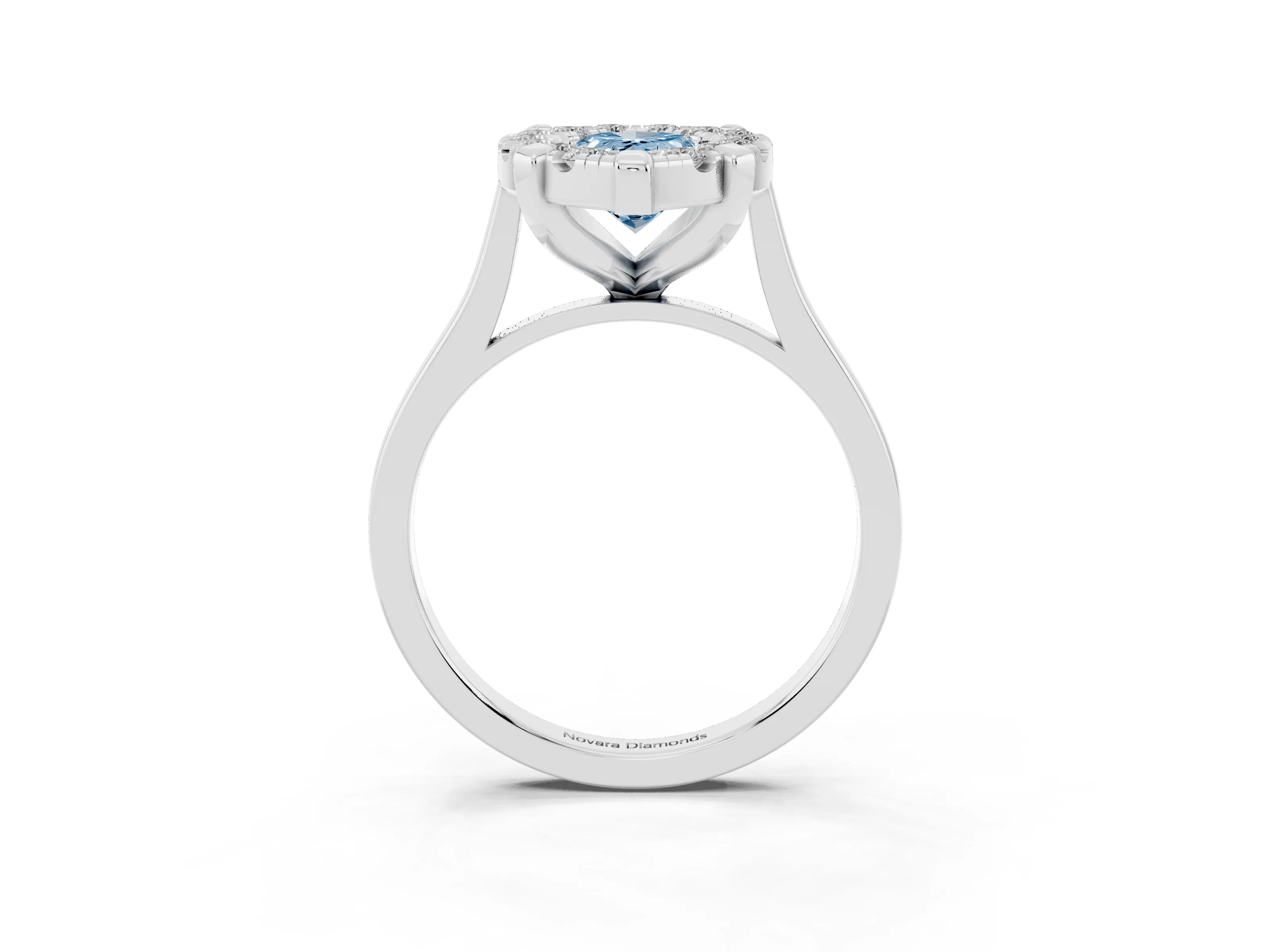 Fancy Blue Pear Cut Diamond Cluster Halo Solitaire Ring Set in Silver with Prong Setting