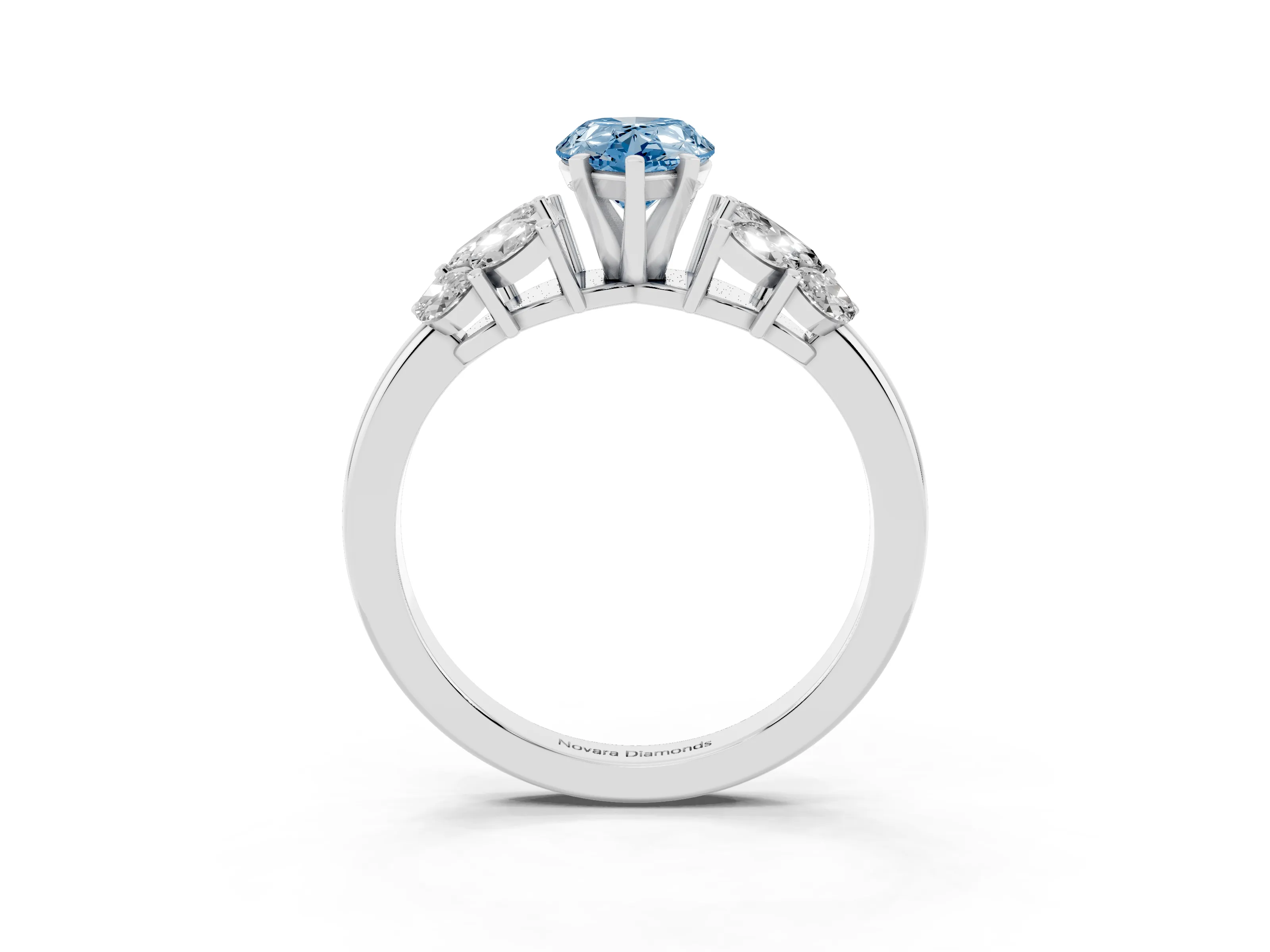 Fancy Blue Pear Cut Diamond Cluster Leaf Design Ring Set in Platinum with Prong Setting