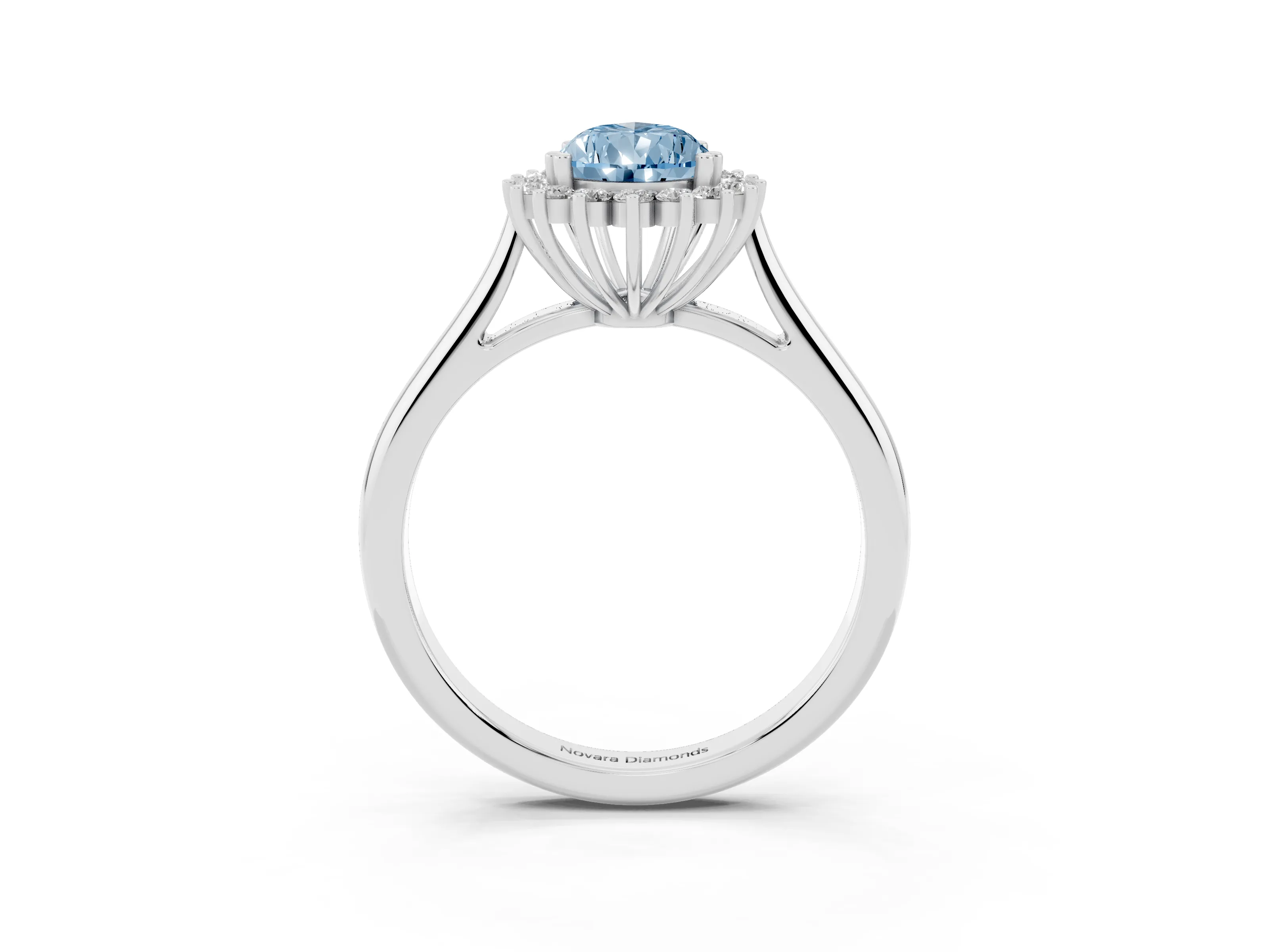 Fancy Blue Pear Cut Diamond Halo Ring Set in White gold with Plain Solitaire Band and Prong Setting