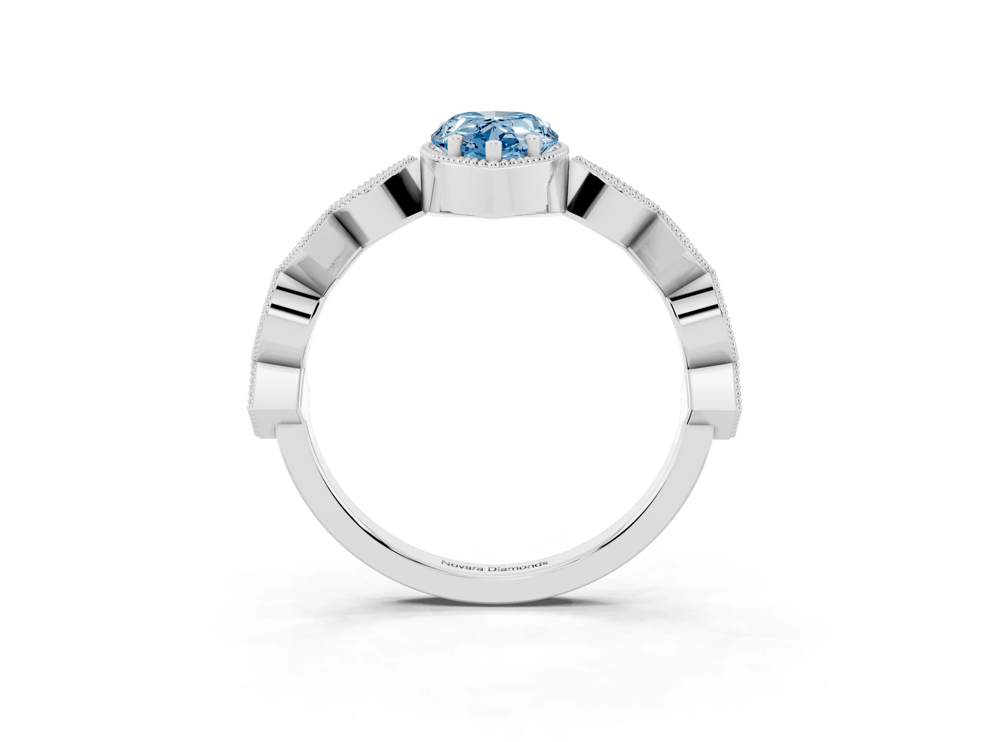 Fancy Blue Pear Cut Diamond Milgrain Marquise Twist Band Ring Set in White gold with Prong Setting