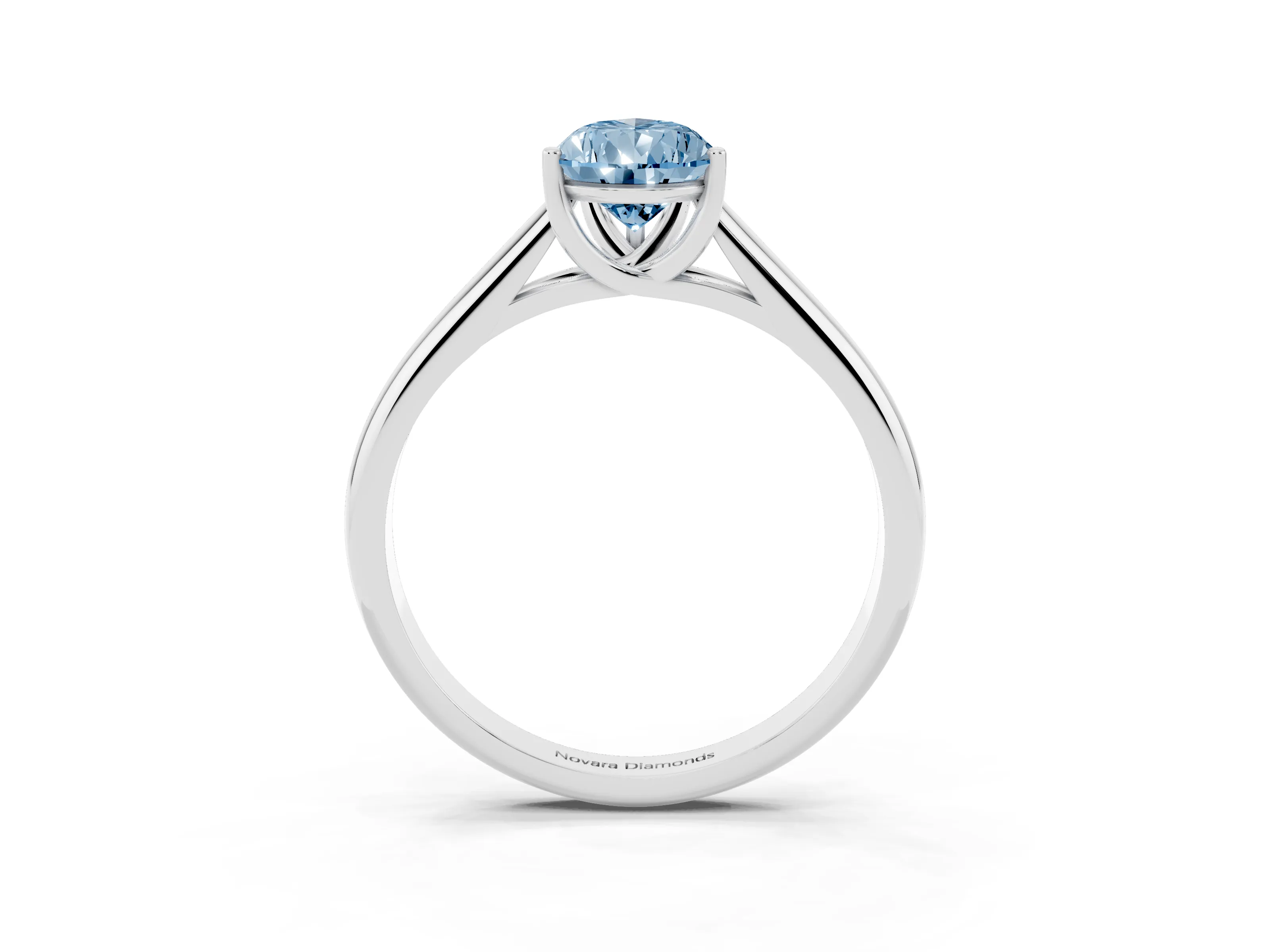 Fancy Blue Pear Cut Diamond Solitaire Engagement Ring Set in Silver with Subtly Tapered Band and Prong Setting
