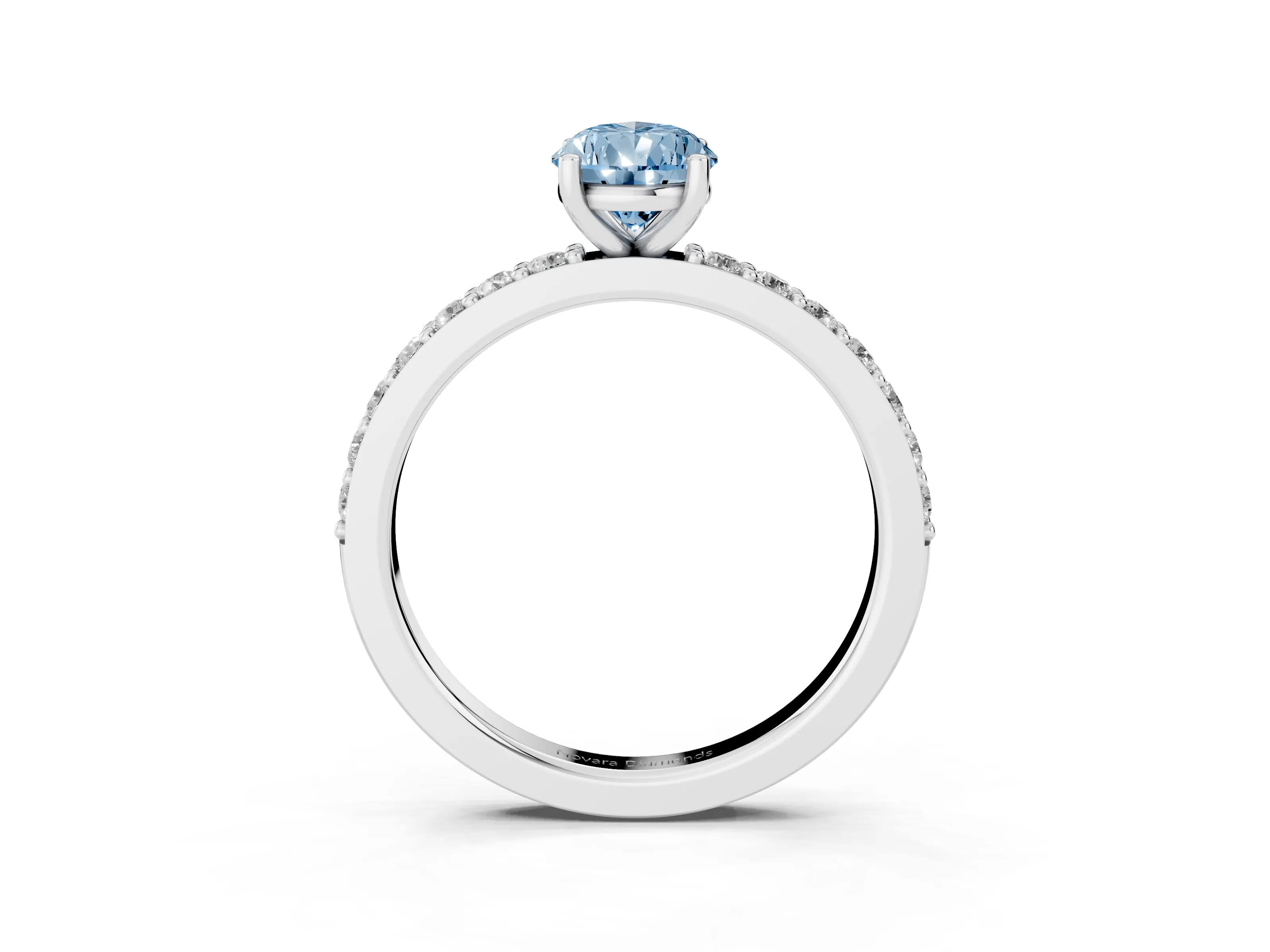 Fancy Blue Pear Cut Diamond Solitaire Set in White gold with Round Pavé Band and Prong Setting