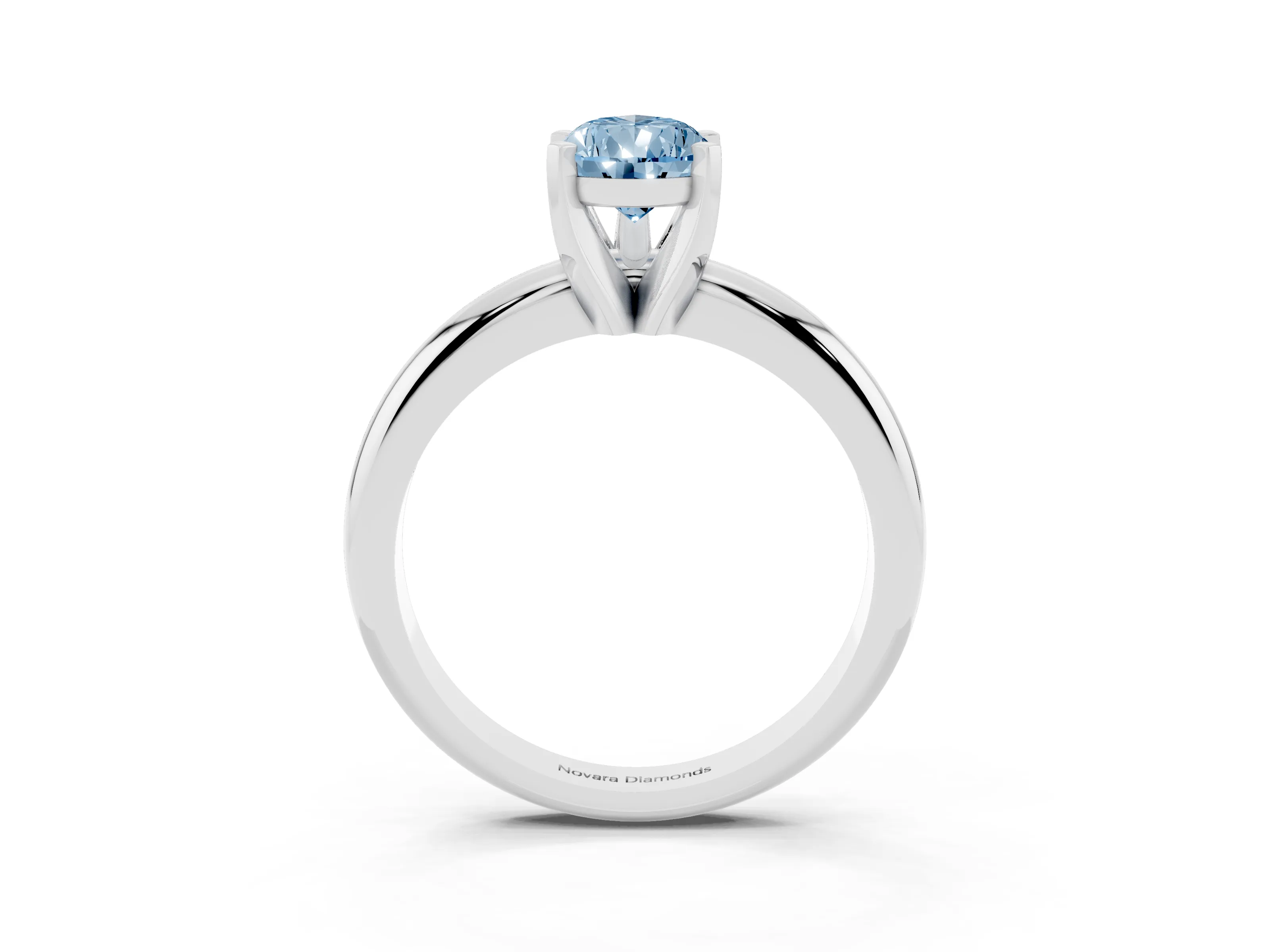 Fancy Blue Pear Cut Diamond Solitaire Engagement Ring Set in White gold with Round Band and Prong Setting