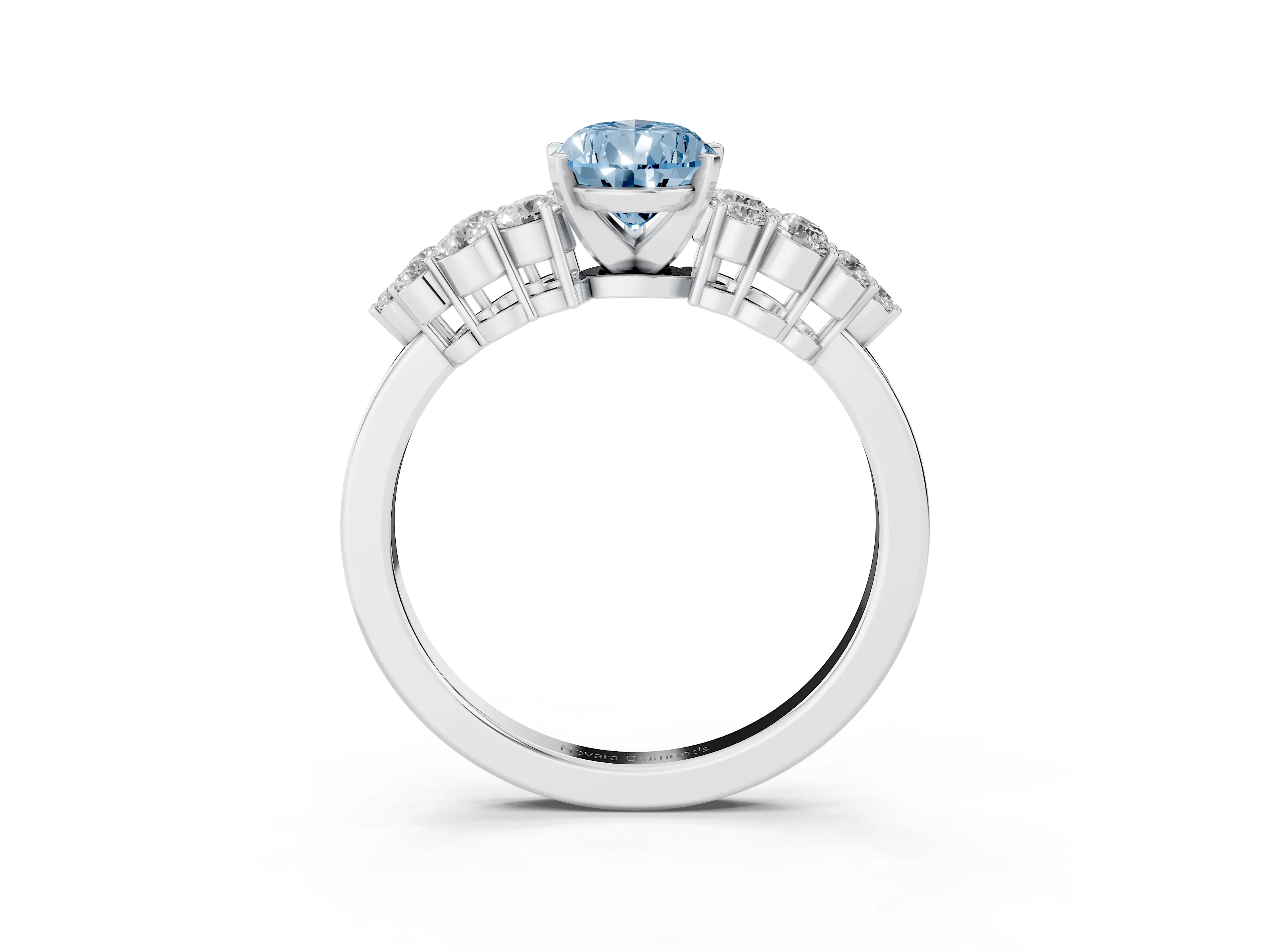 Fancy Blue Pear Cut Diamond Cluster Engagement Ring Set in Platinum with Pavé Band and Prong Setting