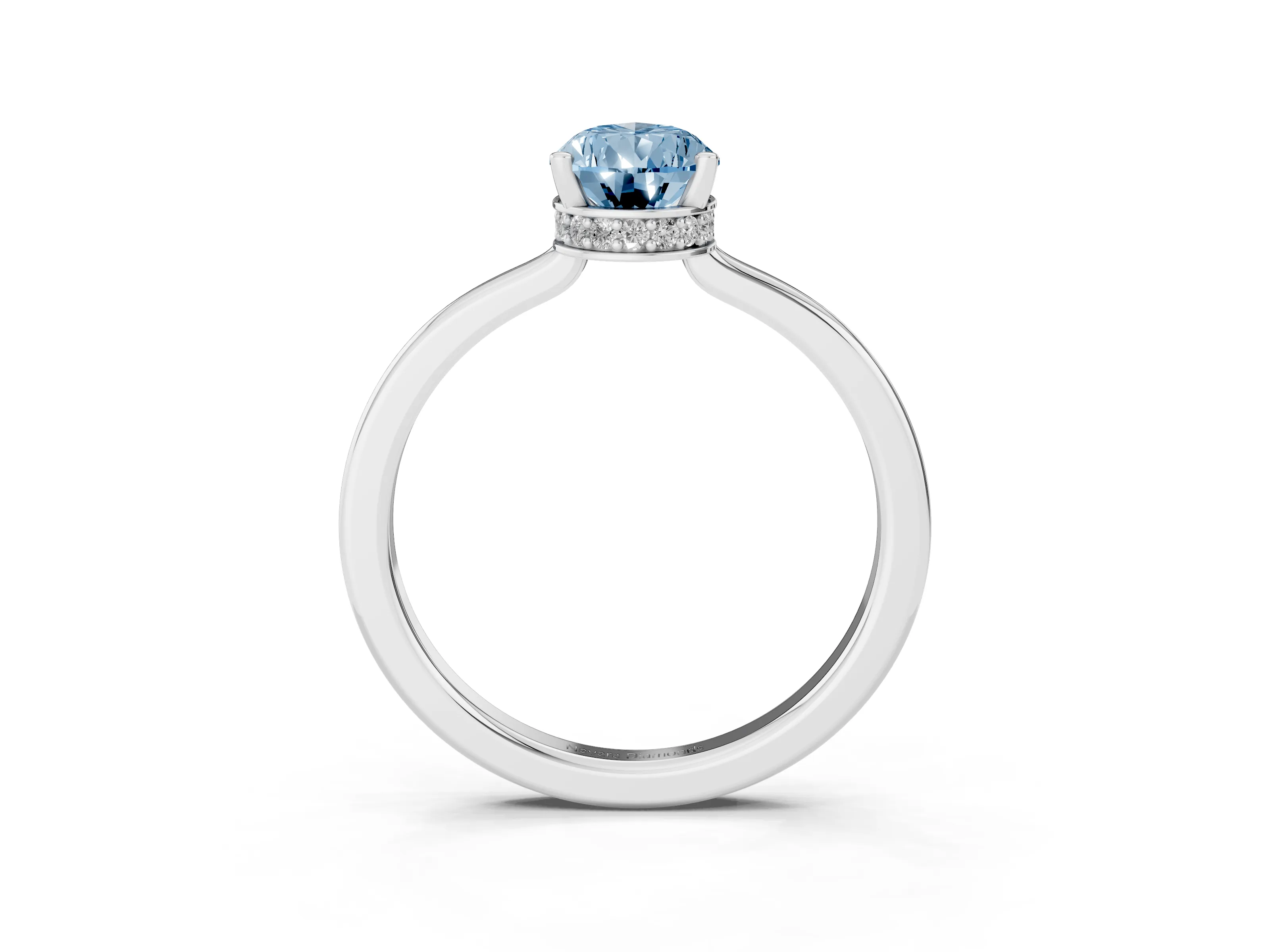Fancy Blue Pear Cut Diamond Solitaire Engagement Ring Set in Silver with Prong Setting on a Plain Band