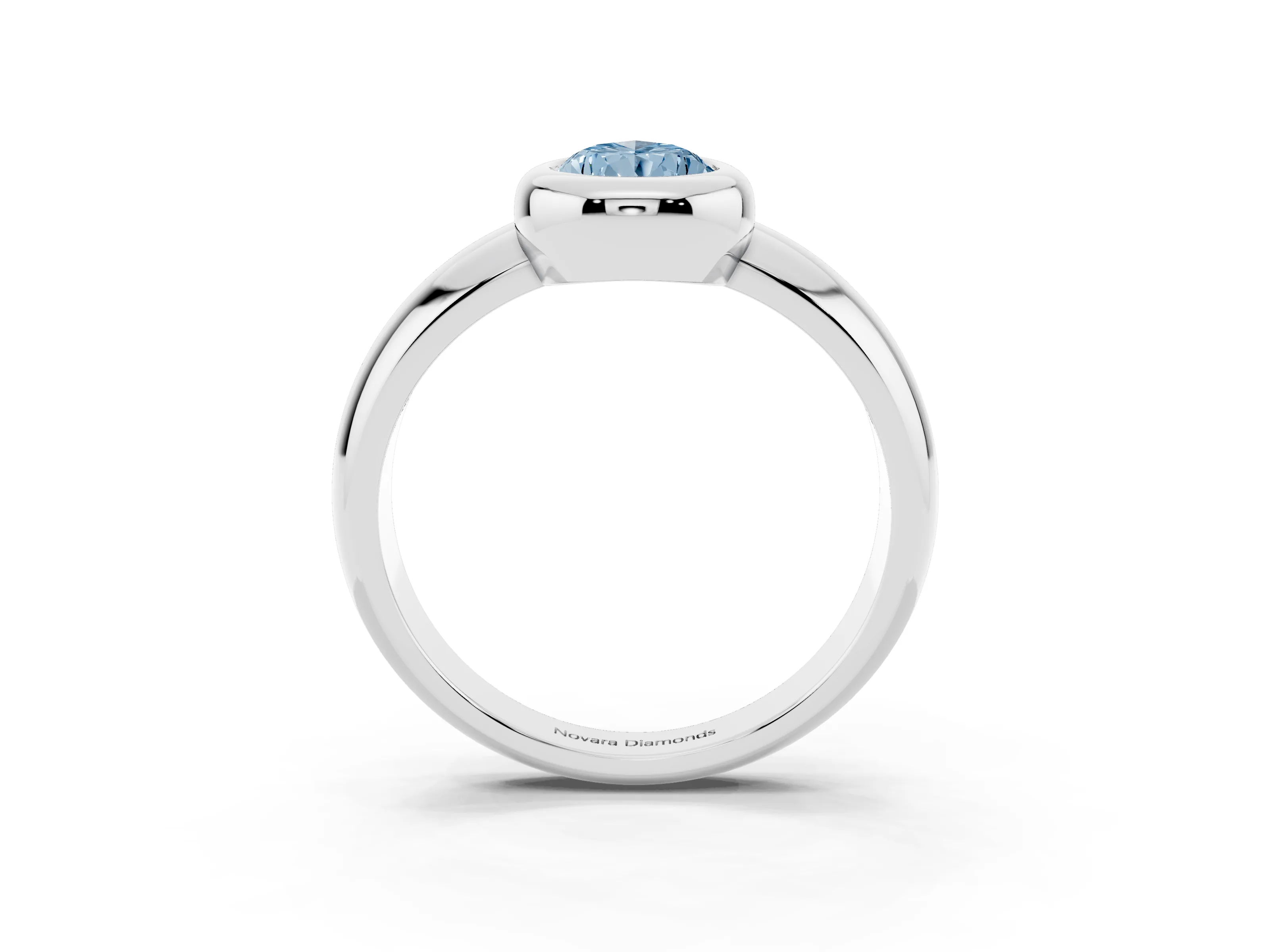 Fancy Blue Bezel Set Pear Cut Diamond Solitaire Ring Set in White gold with Wide Band