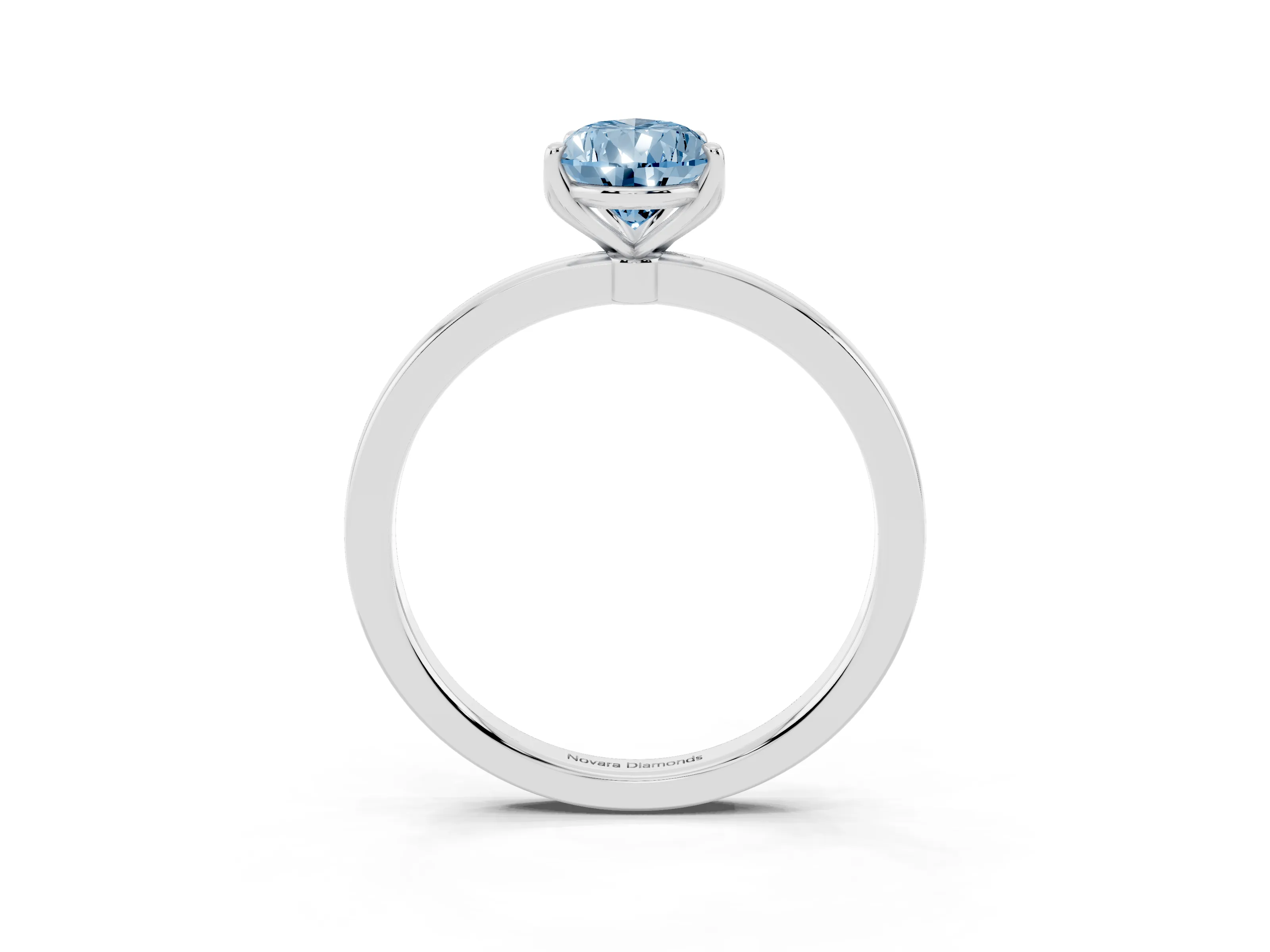 Fancy Blue Pear Cut Diamond Solitaire Ring Set in White gold with Prong Setting and Thin Polished Band
