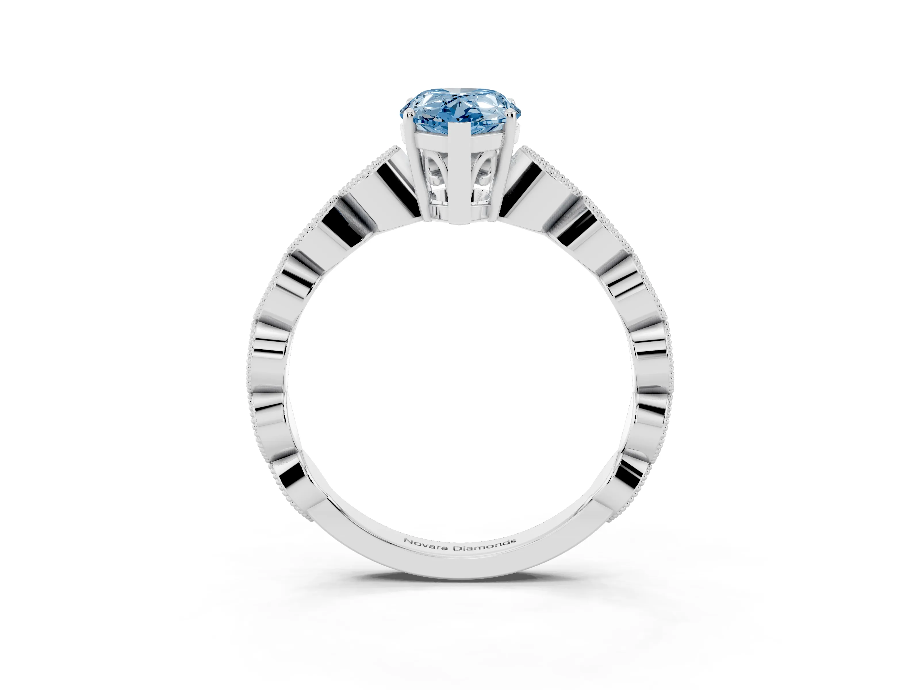 Fancy Blue Pear Cut Diamond Solitaire Ring Set in Platinum with Infinity Twist Pavé Band