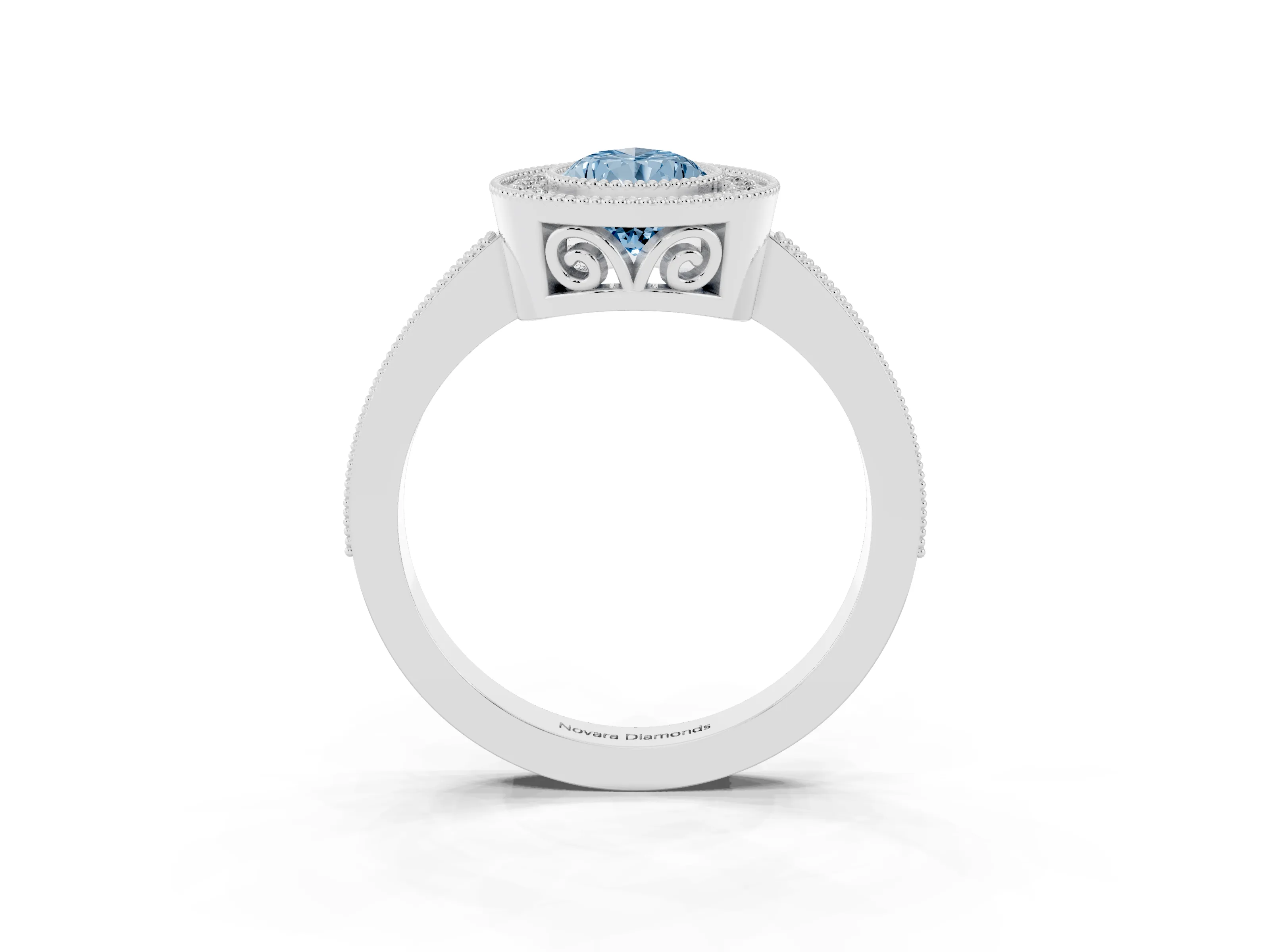 Fancy Blue Pear Cut Diamond Halo Ring Set in Platinum with Pavé Band and Milgrain-Edged Prongs