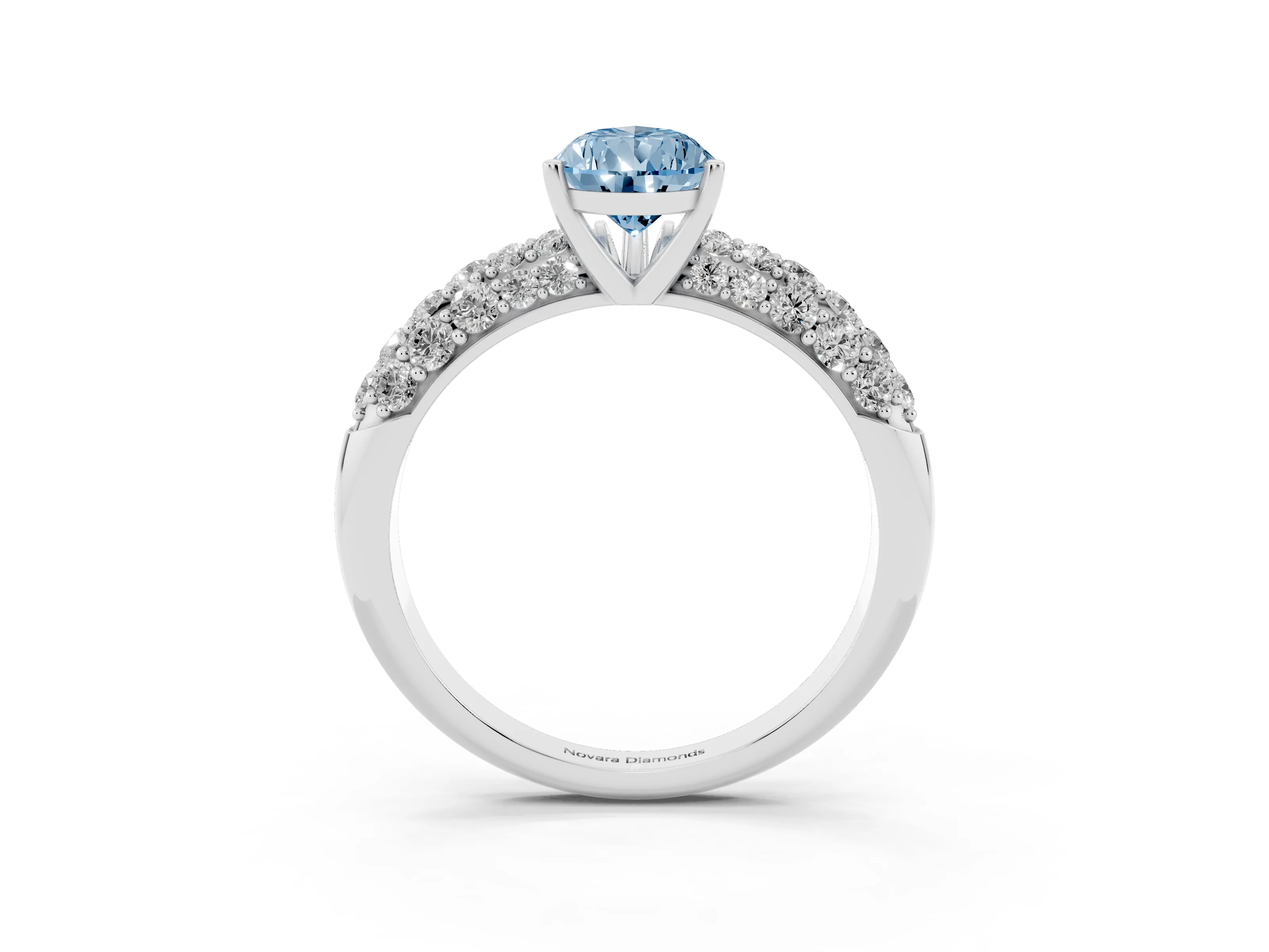 Fancy Blue Pear Cut Diamond Pavé Band Solitaire Ring Set in Silver with Close-Set Accent Stones and Prong Setting