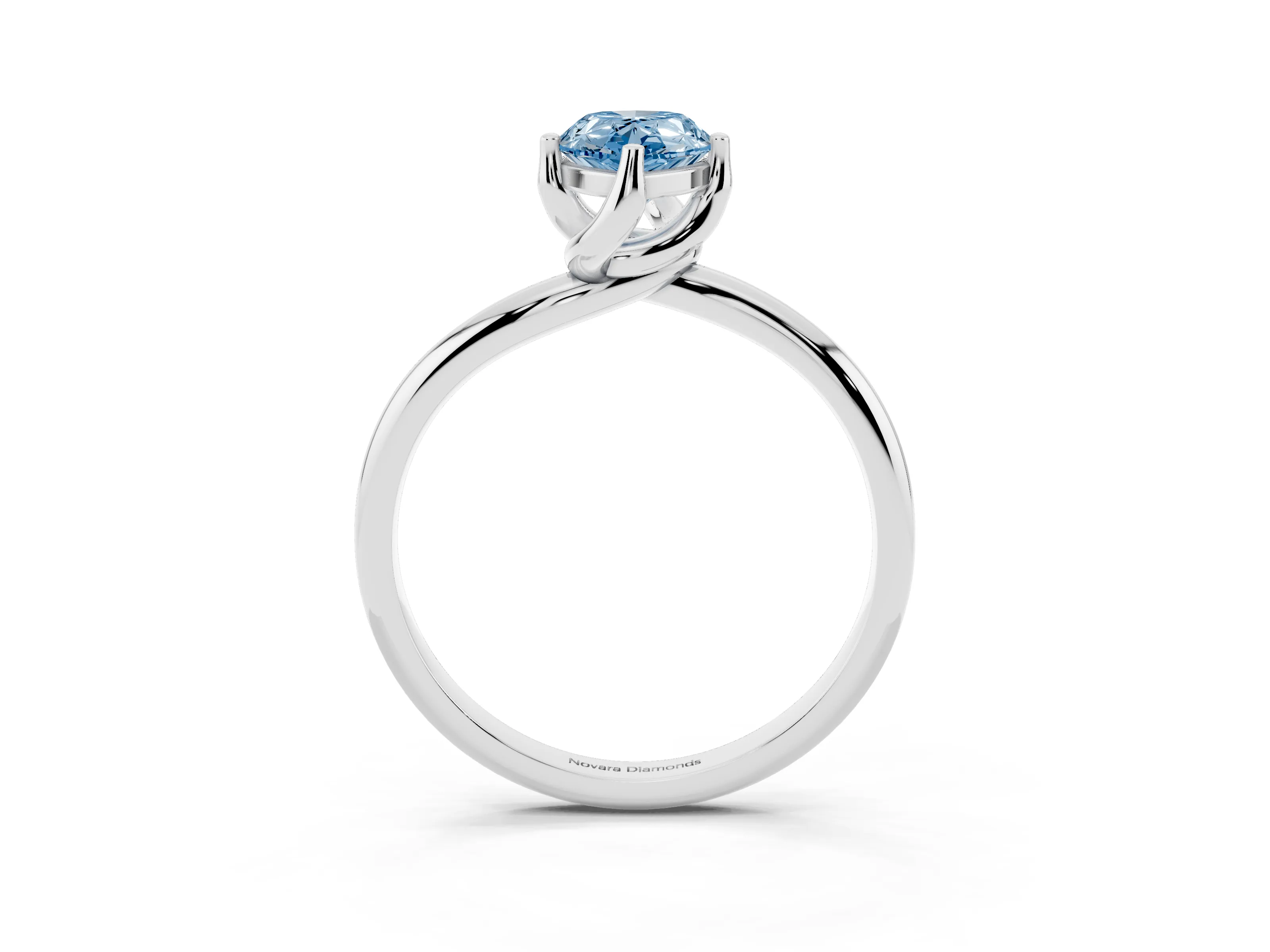 Fancy Blue Pear Cut Diamond Solitaire Engagement Ring Set in Platinum with Classic Plain Band