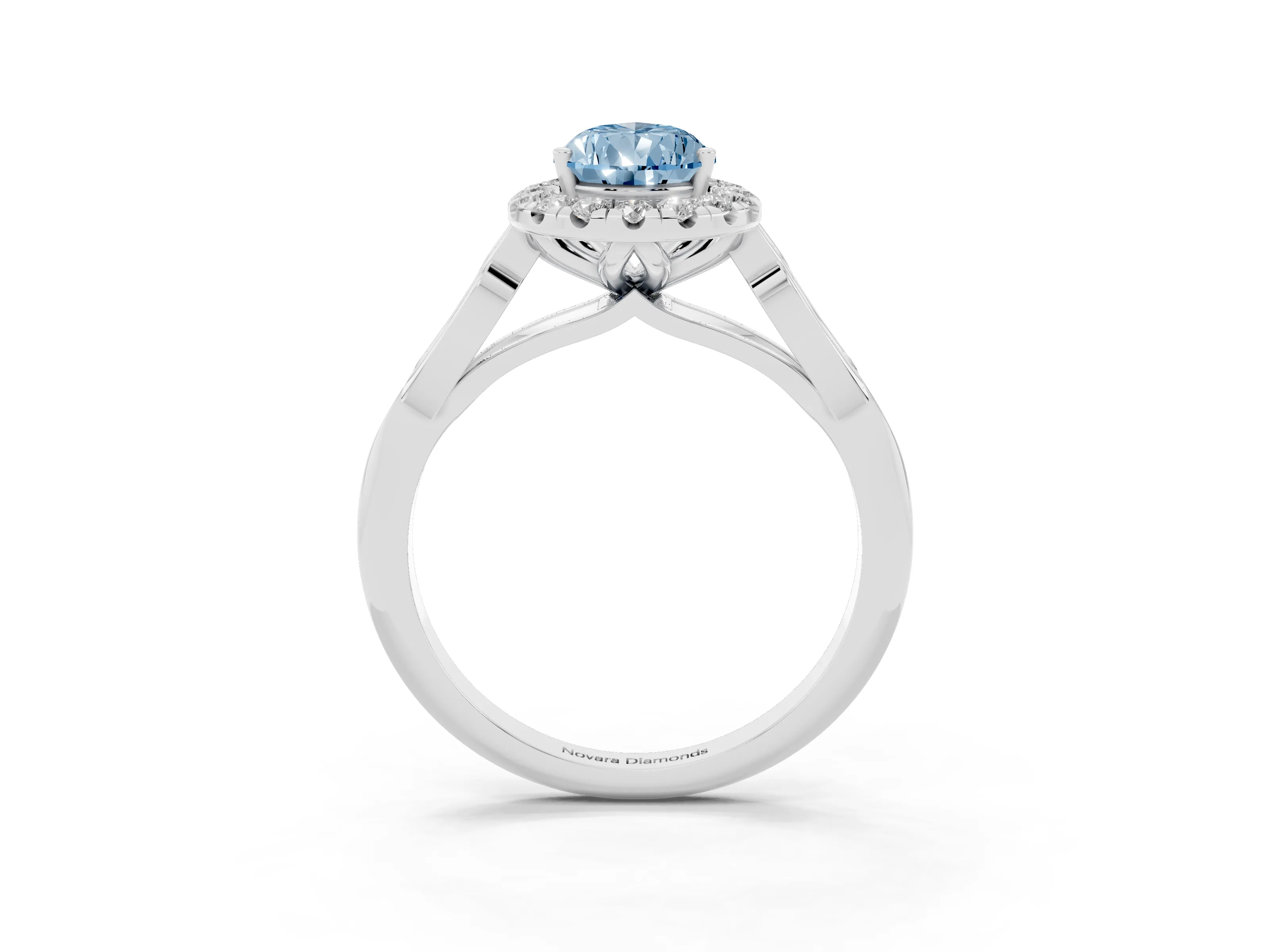 Fancy Blue Pear Cut Diamond Halo Engagement Ring Set in Platinum with Filigree Band and Prong-Set Center