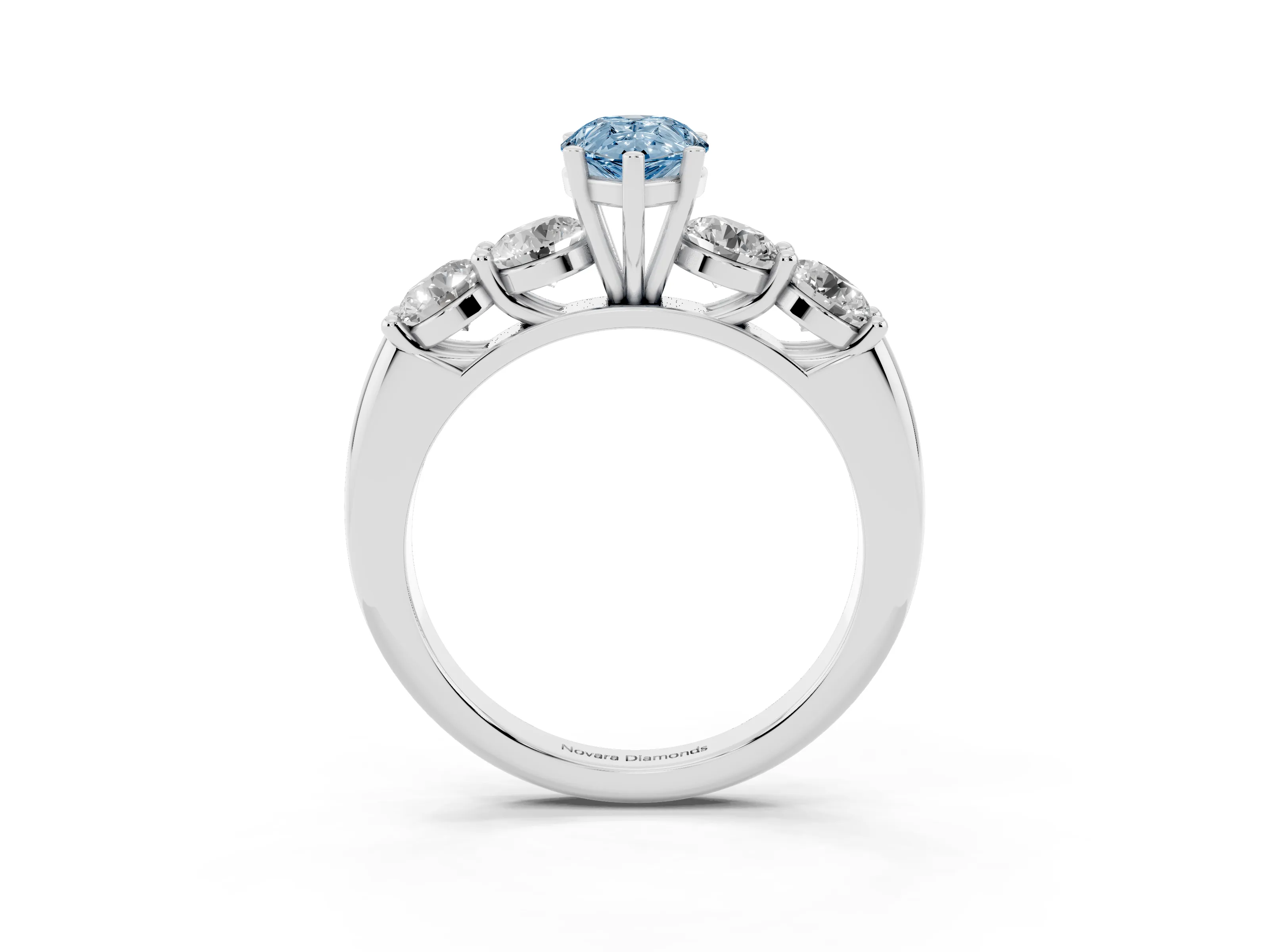 Fancy Blue Pear Cut Diamond Five-Stone Prong Set Ring Set in White gold with Classic Band