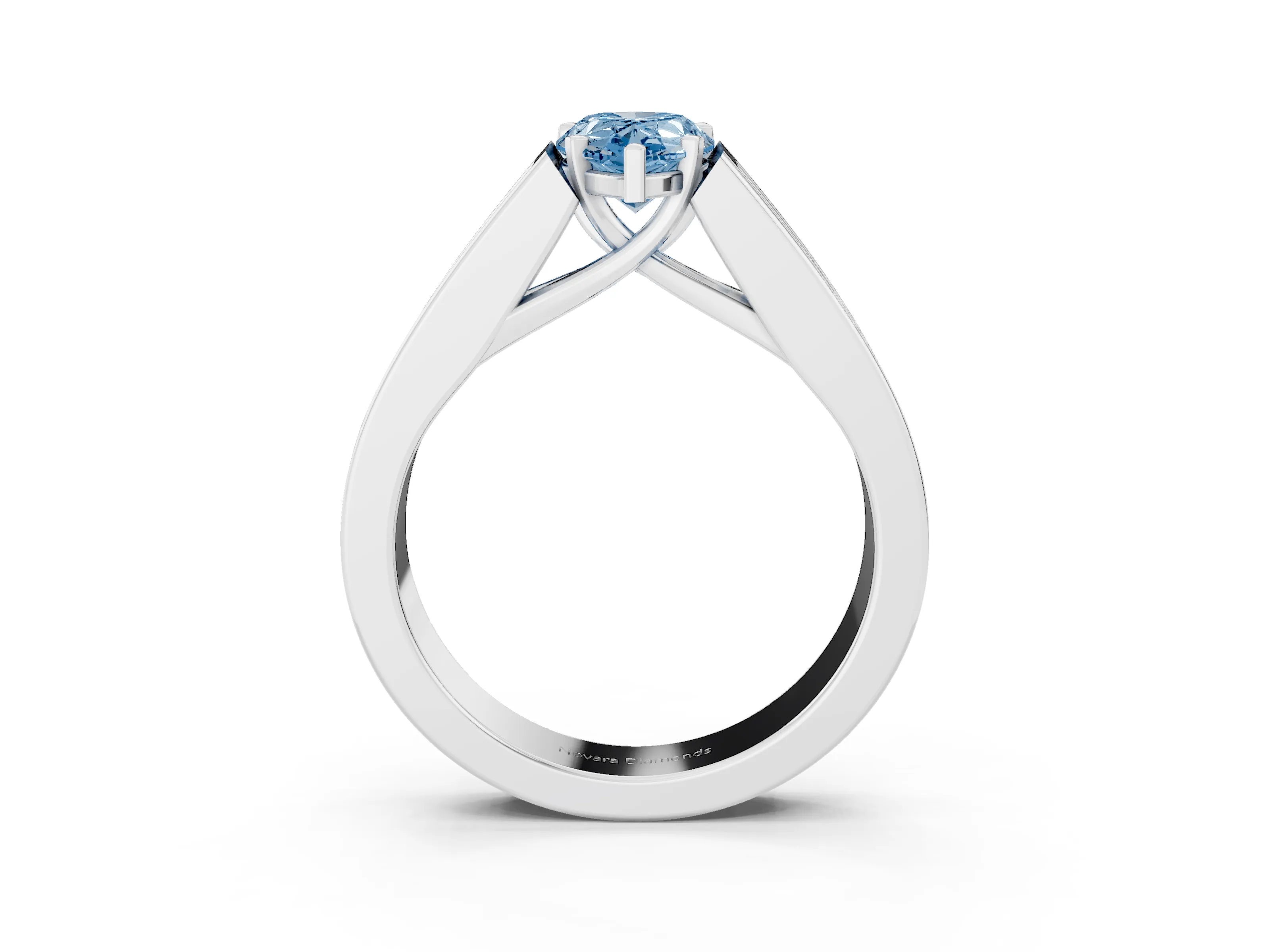 Fancy Blue Pear Cut Diamond Solitaire Ring Set in White gold with Channel-Set Accent Stones and Prong Setting