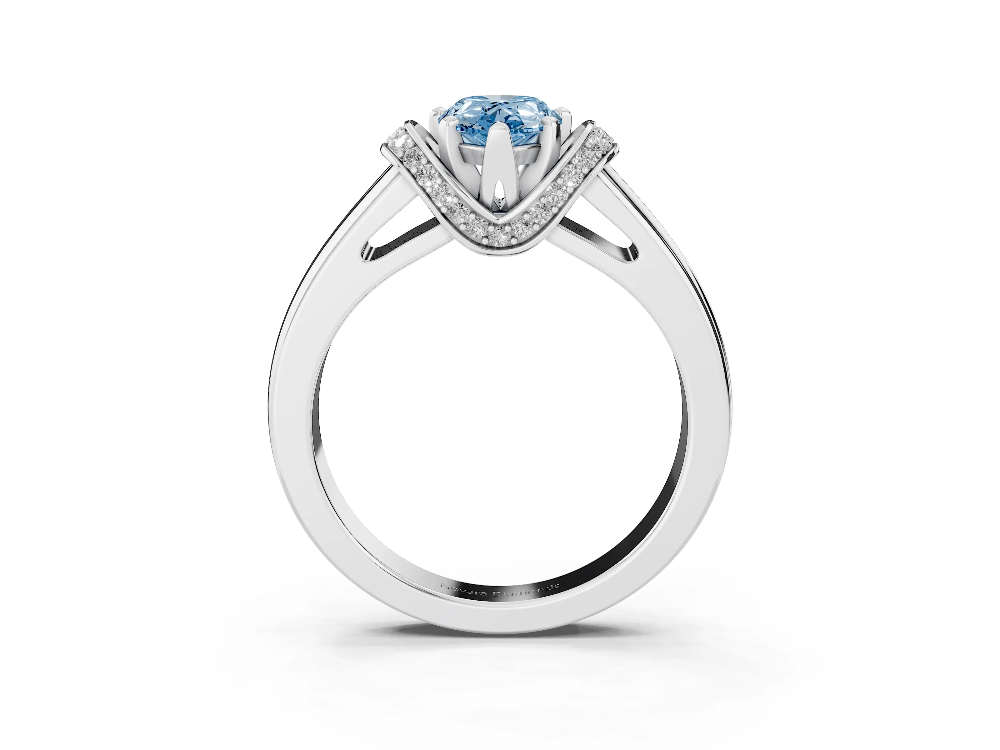 Fancy Blue Pear Cut Diamond Pavé Band Solitaire Ring Set in Platinum with Prong Setting