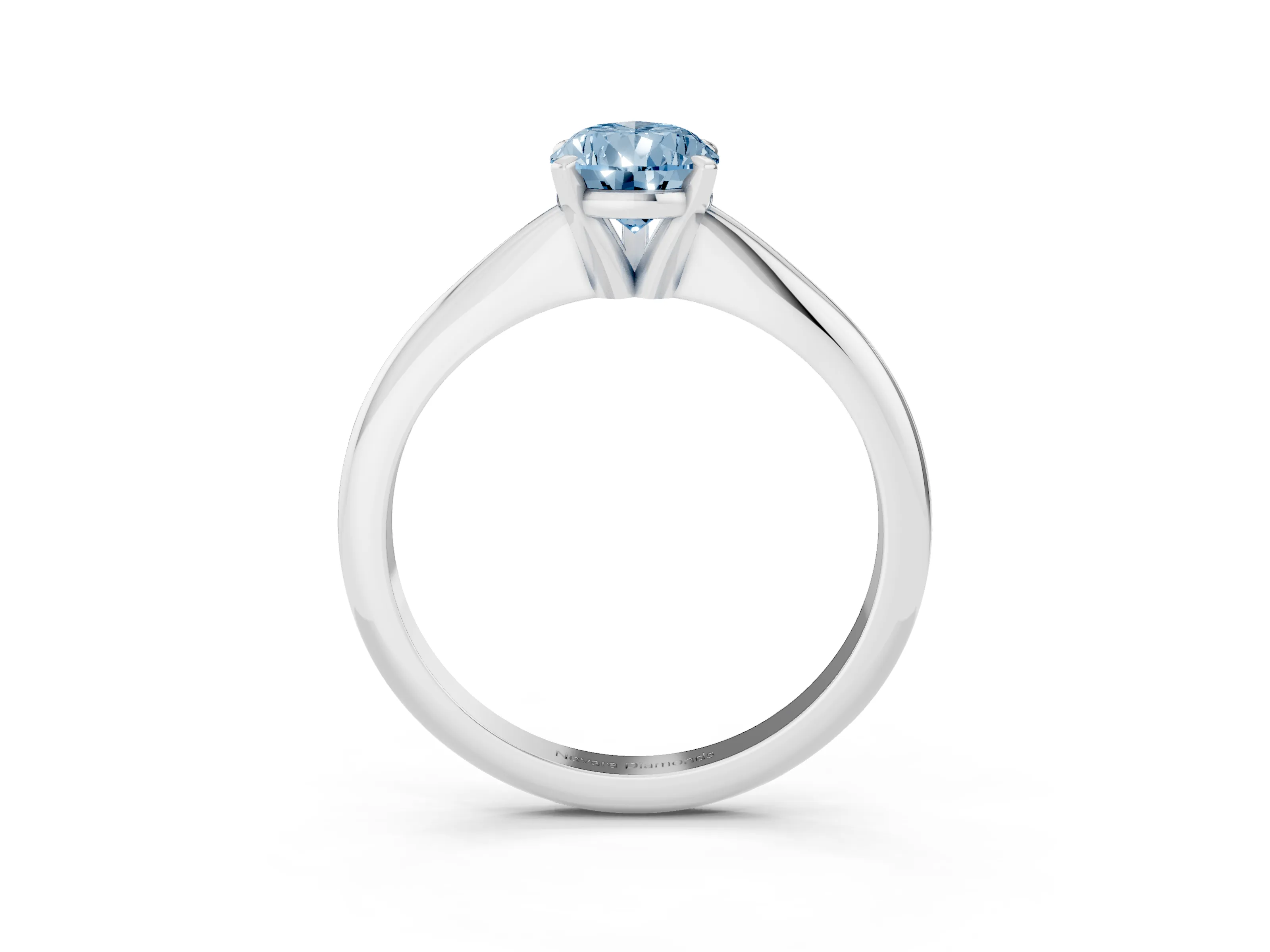 Fancy Blue Pear Cut Diamond Solitaire Ring Set in Platinum with Prong Setting on a Plain Round Band