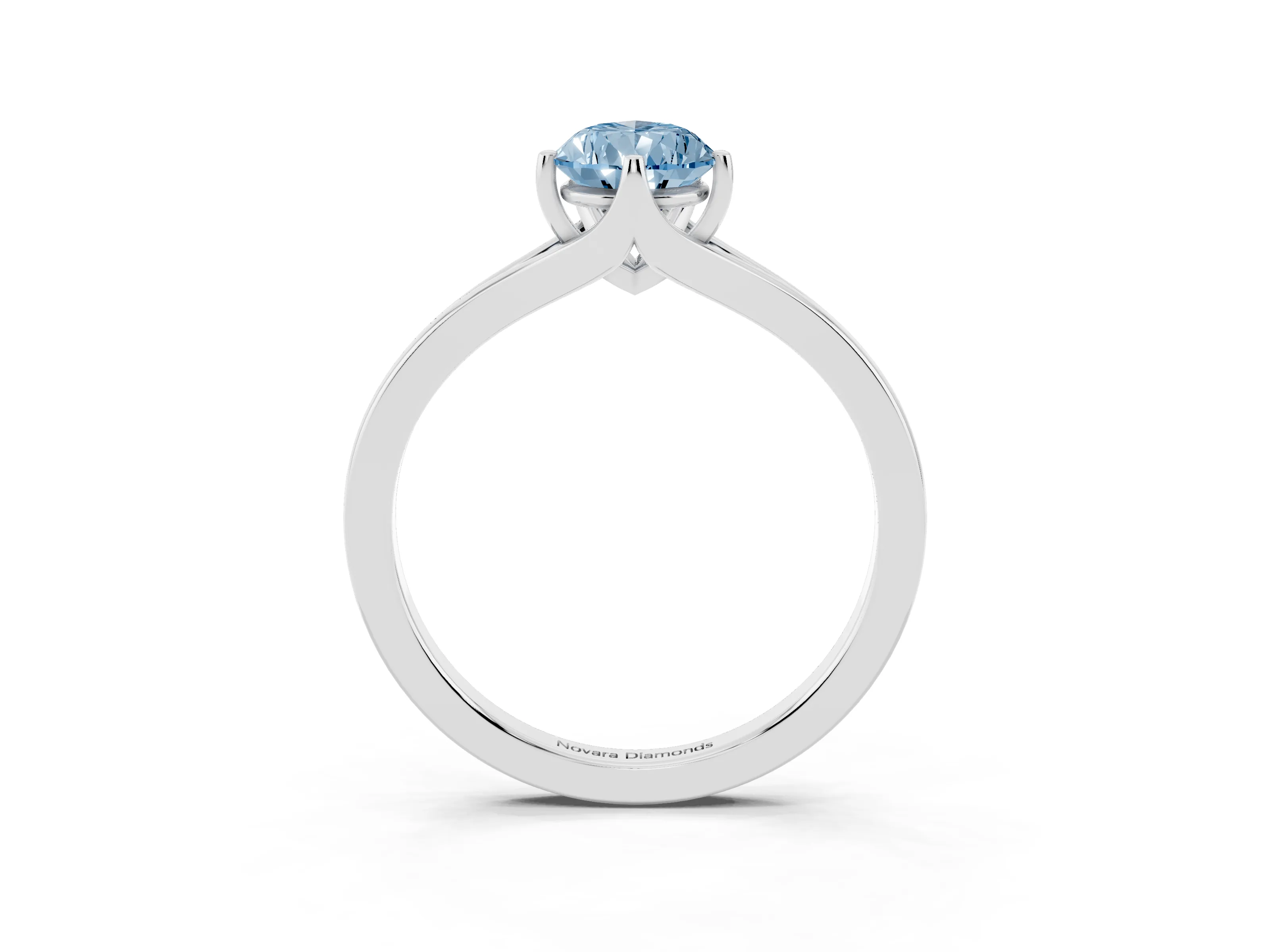 Fancy Blue Pear Cut Diamond Solitaire Ring Set in White gold with Polished Tapered Band and Prong Setting