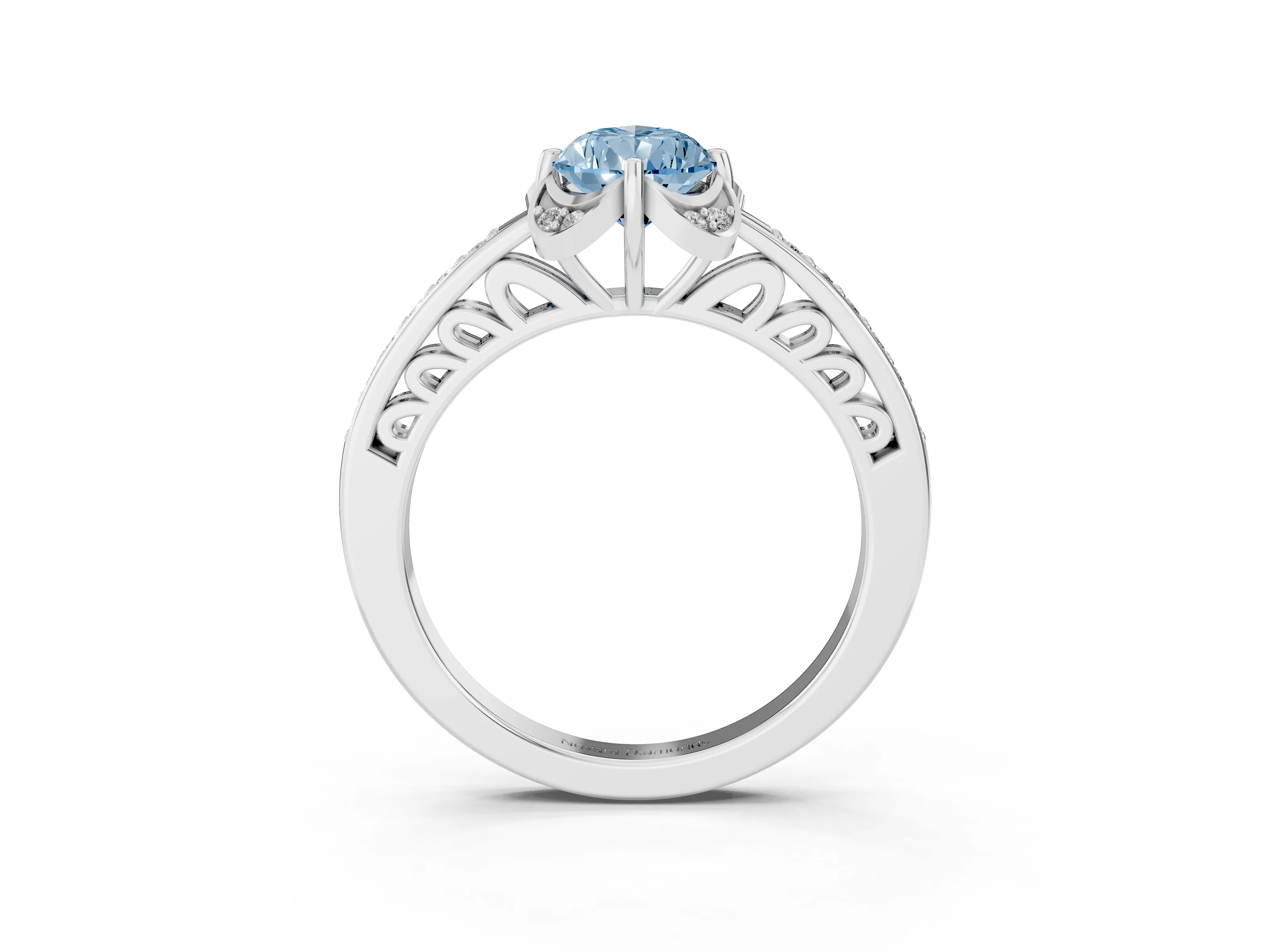 Fancy Blue Pear Cut Diamond Halo Ring Set in Silver with Channel Set Band and Prong Setting