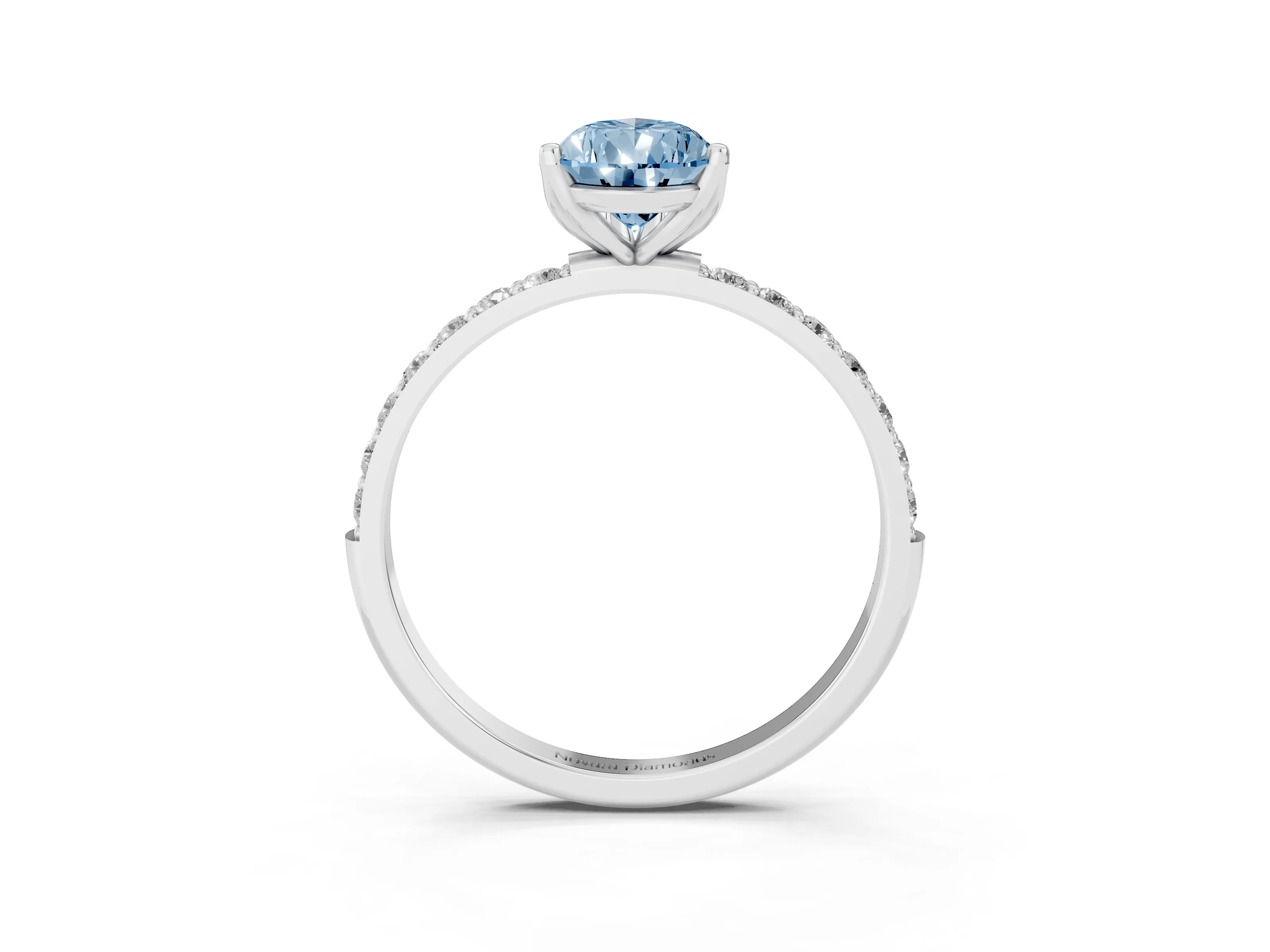 Fancy Blue Pear Cut Diamond Solitaire Engagement Ring Set in Silver with Round Pavé Band and Prong Setting