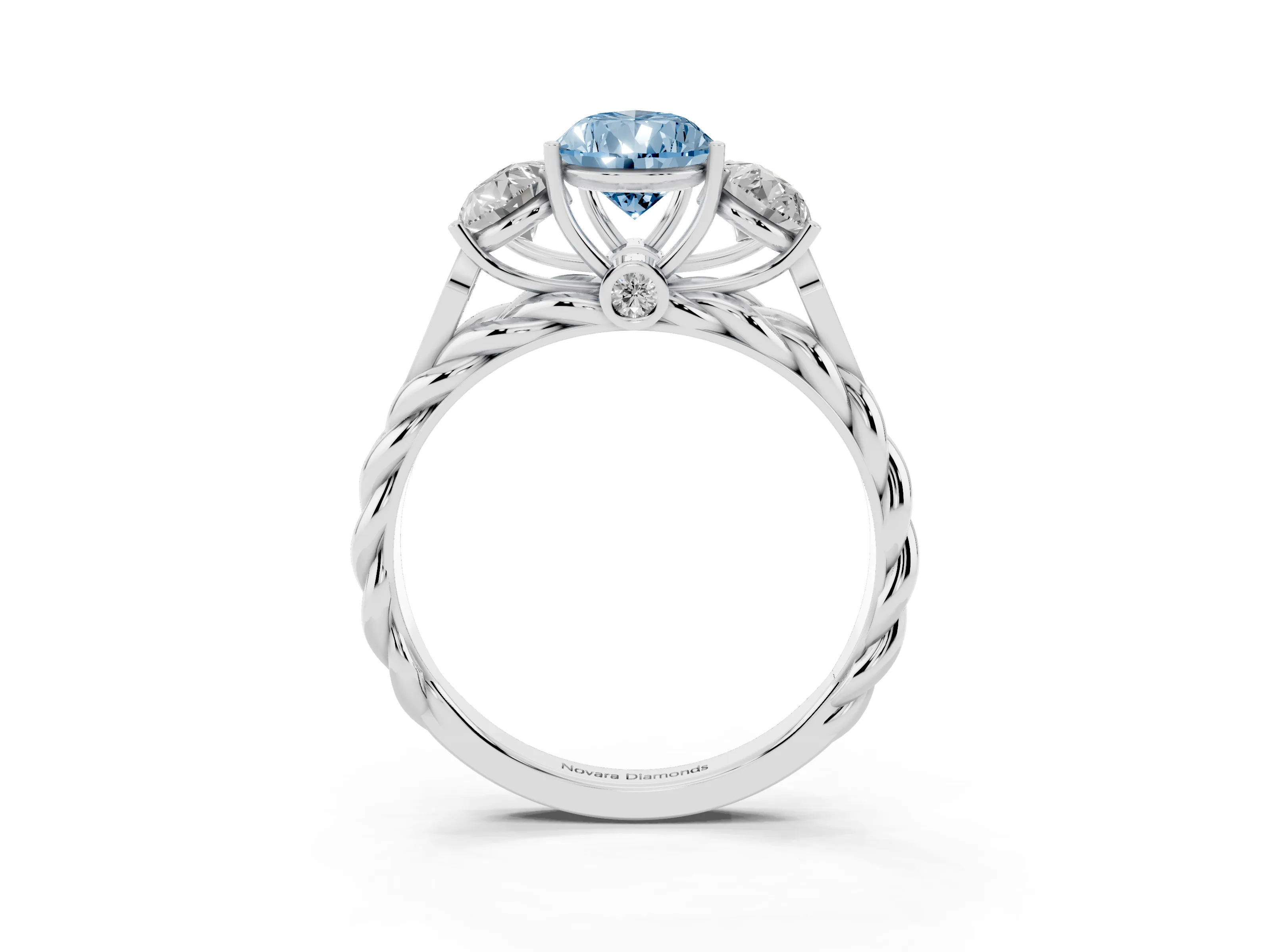 Fancy Blue Pear Cut Diamond Three-Stone Ring Set in Silver with Braided Band