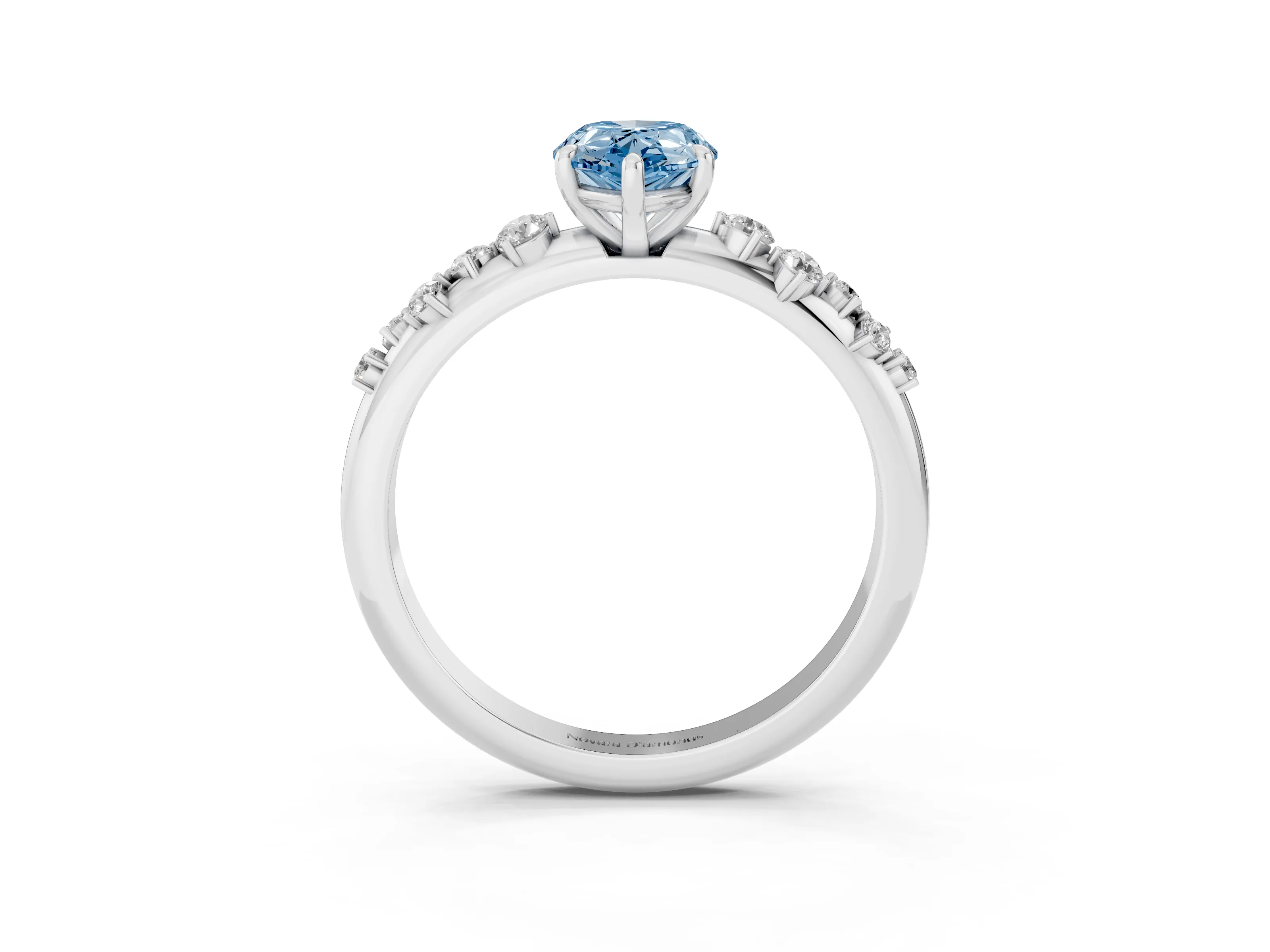 Fancy Blue Pear Cut Diamond Cluster Solitaire Ring Set in Platinum with Prong Setting